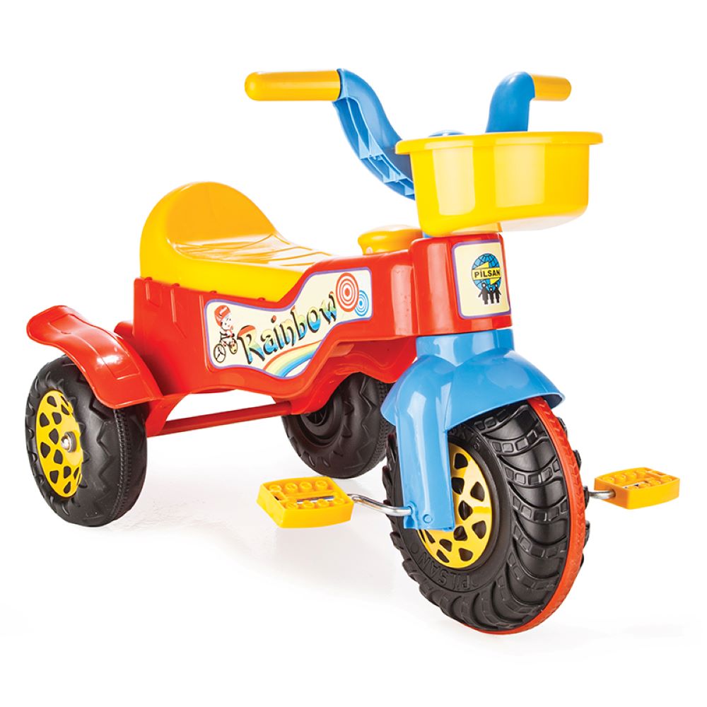 Pilsan Dreirad 07116 Rainbow kr&auml;ftige Farben, Hupe, Pedale, Aufbewahrungskorb rot - Bild 1