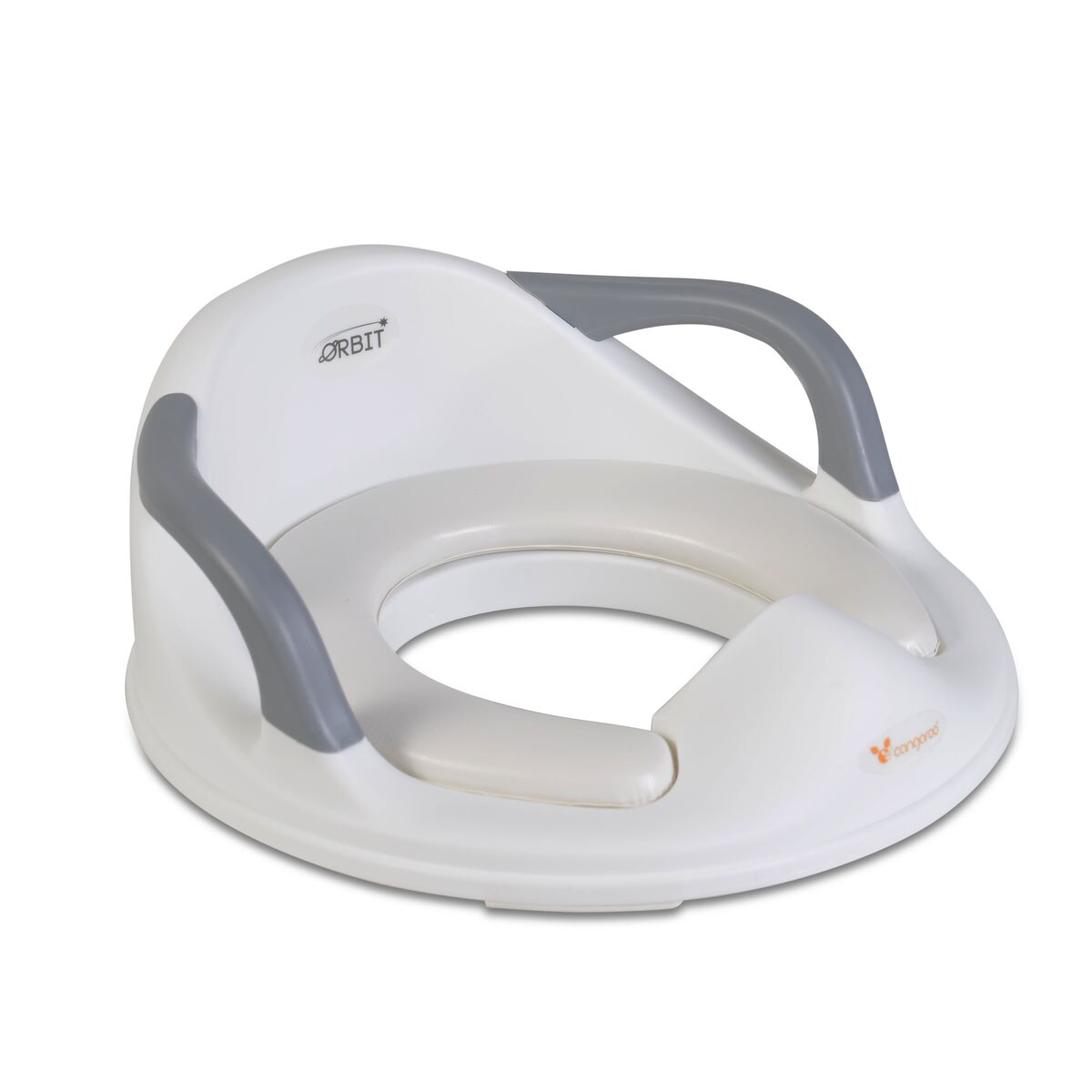 Moni Toilettenaufsatz Toilettensitz Orbit mit Griffe, anatomischer Sitz, Adapter grau