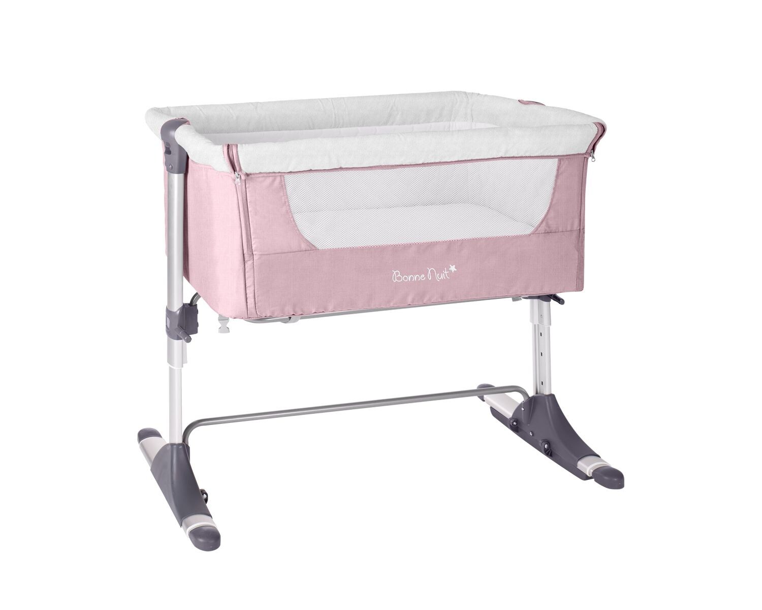 Kikkaboo Beistellbett Bonne Nuit, verstellbar, eine Seite zum Öffnen, 2 Räder rosa | 03801003020555