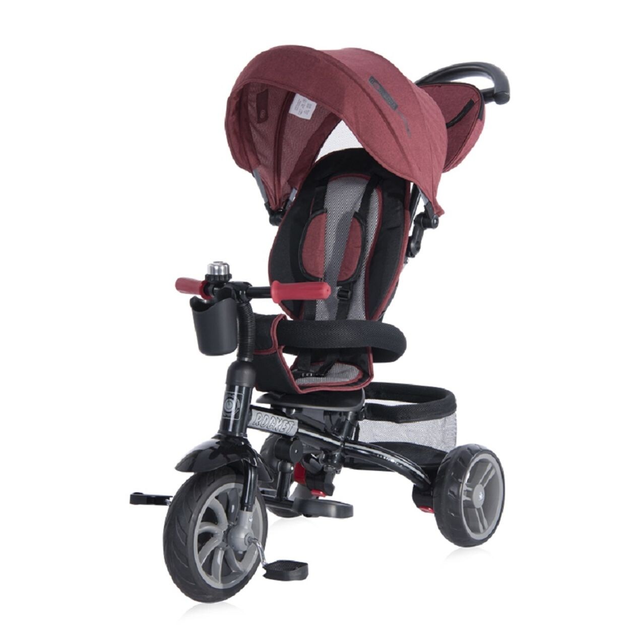 Lorelli Tricycle, Laufrad Rocket 4 in 1, Schubstange, Getränkehalter, umbaubar dunkelrot
