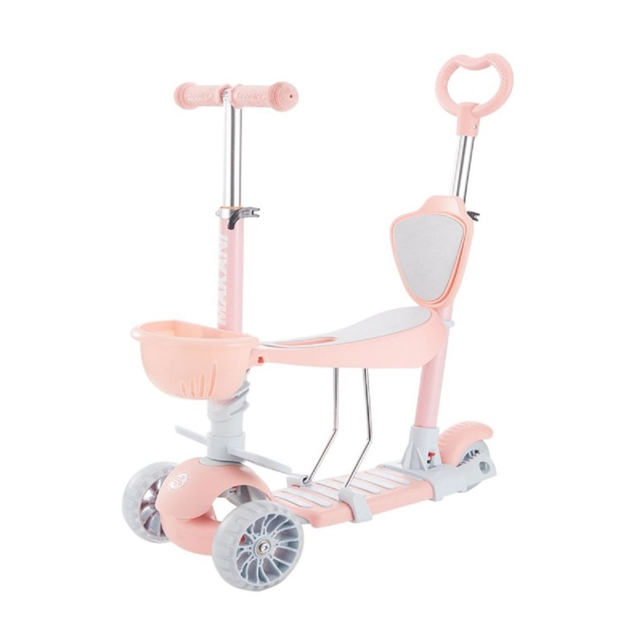 Makani Kinderroller, Dreirad, Laufrad, BonBon 4 in 1, mit Schiebestange, Korb rosa - Bild 1