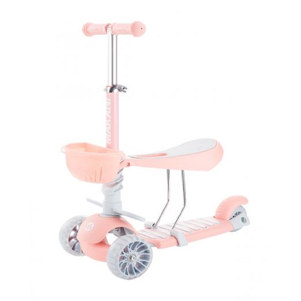 Makani Kinderroller BonBon 3 in 1, Dreirad, LED-Vorderräder, höhenverstellbar rosa | 03801006010942