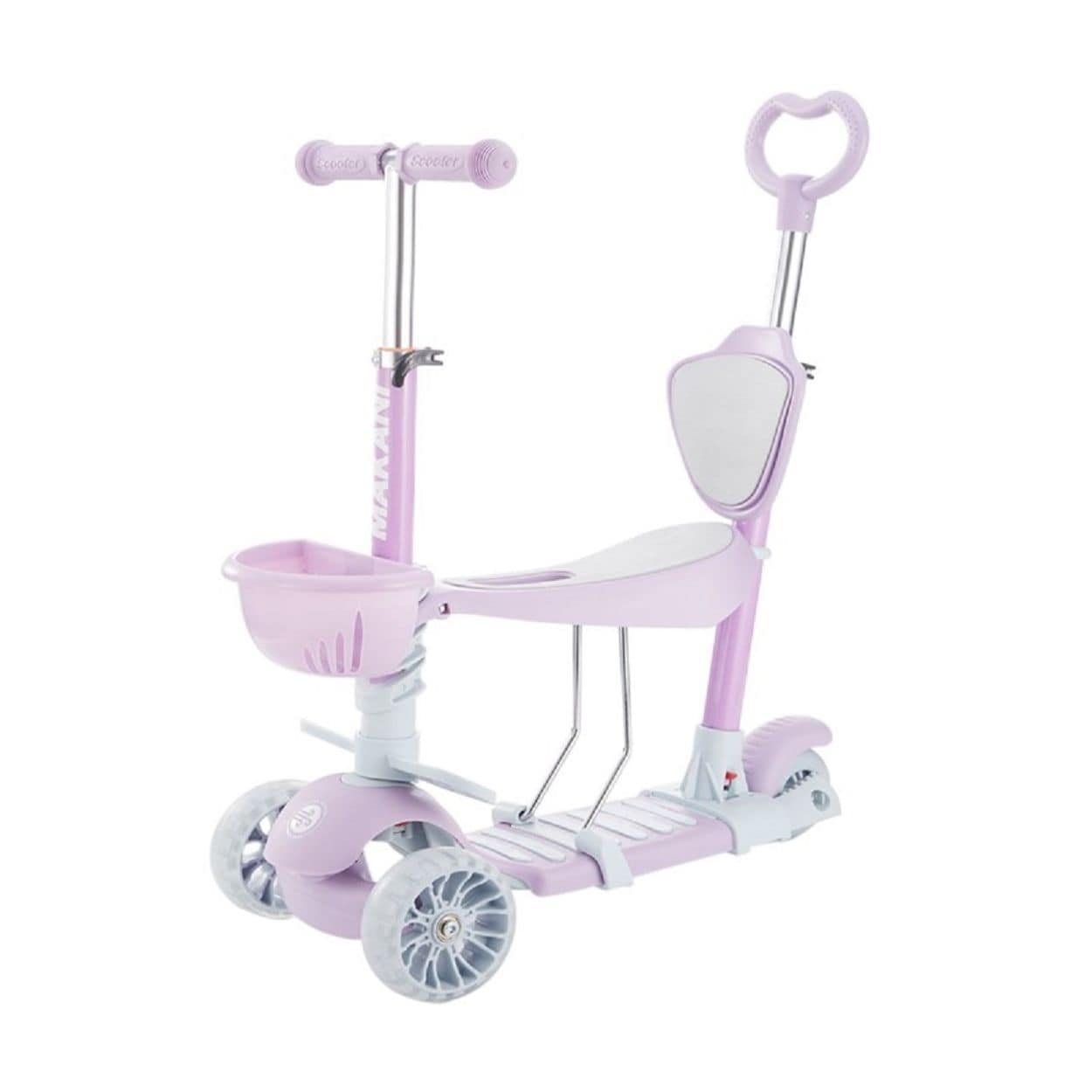 Makani Kinderroller, Dreirad, Laufrad, BonBon 4 in 1, mit Schiebestange, Korb lila - Bild 1