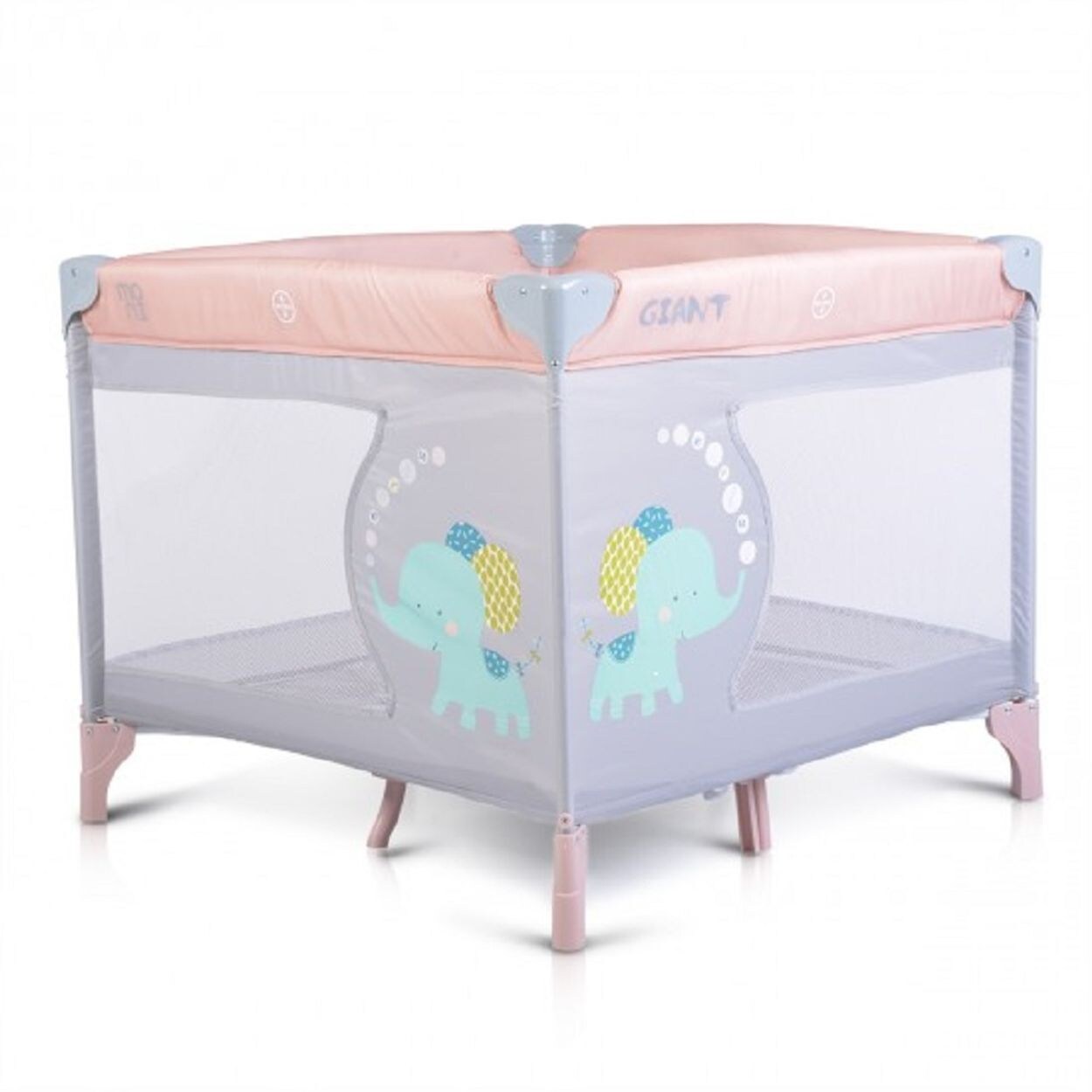 Reiselaufstall Giant, Laufstall klappbar, mit Matratze als Reisebett grau pink