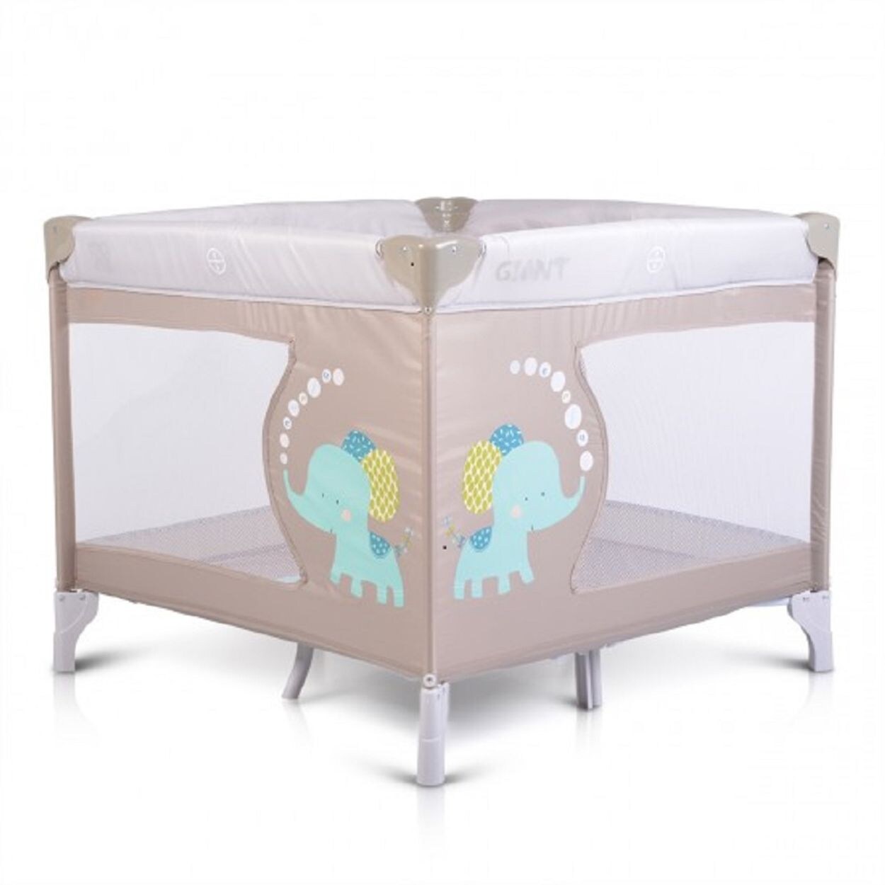 Reiselaufstall Giant, Laufstall klappbar, mit Matratze als Reisebett grau beige