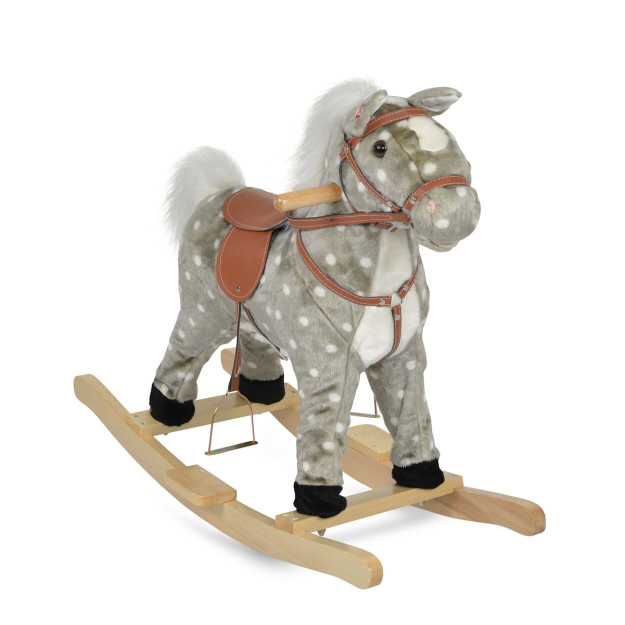 Moni Plüsch Schaukelpferd Spotty WJ-001, Schweif und Mund beweglich, Sound grau