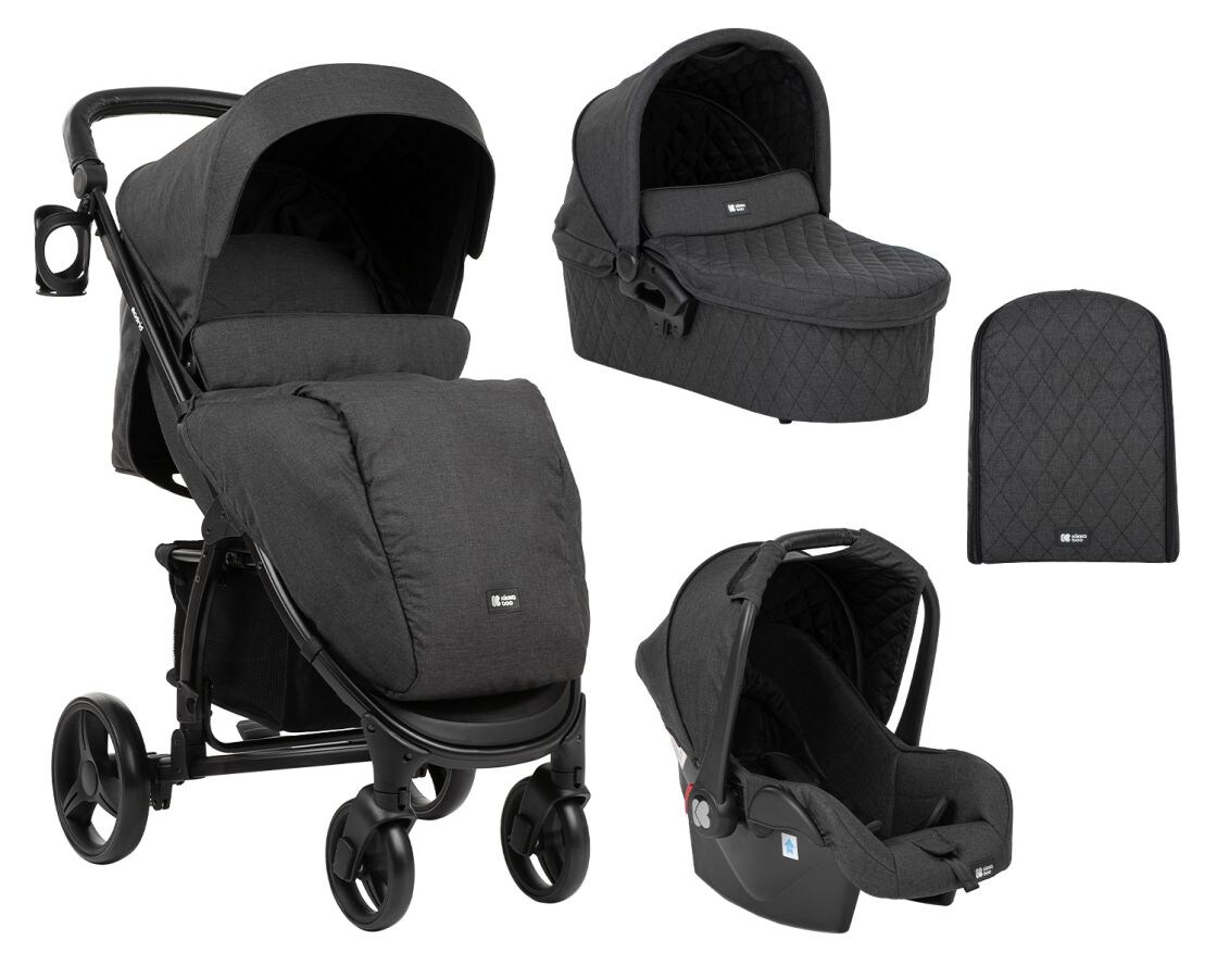 Kikkaboo Kombikinderwagen Madrid 3 in 1, Babyschale, Babywanne, faltbar, Tasche schwarz - Bild 1