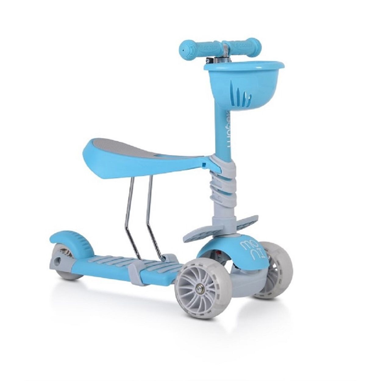 Moni Kinderroller Bubblegum 2 in 1, Höhe einstellbar, Sitz abnehmbar, 3 Räder blau