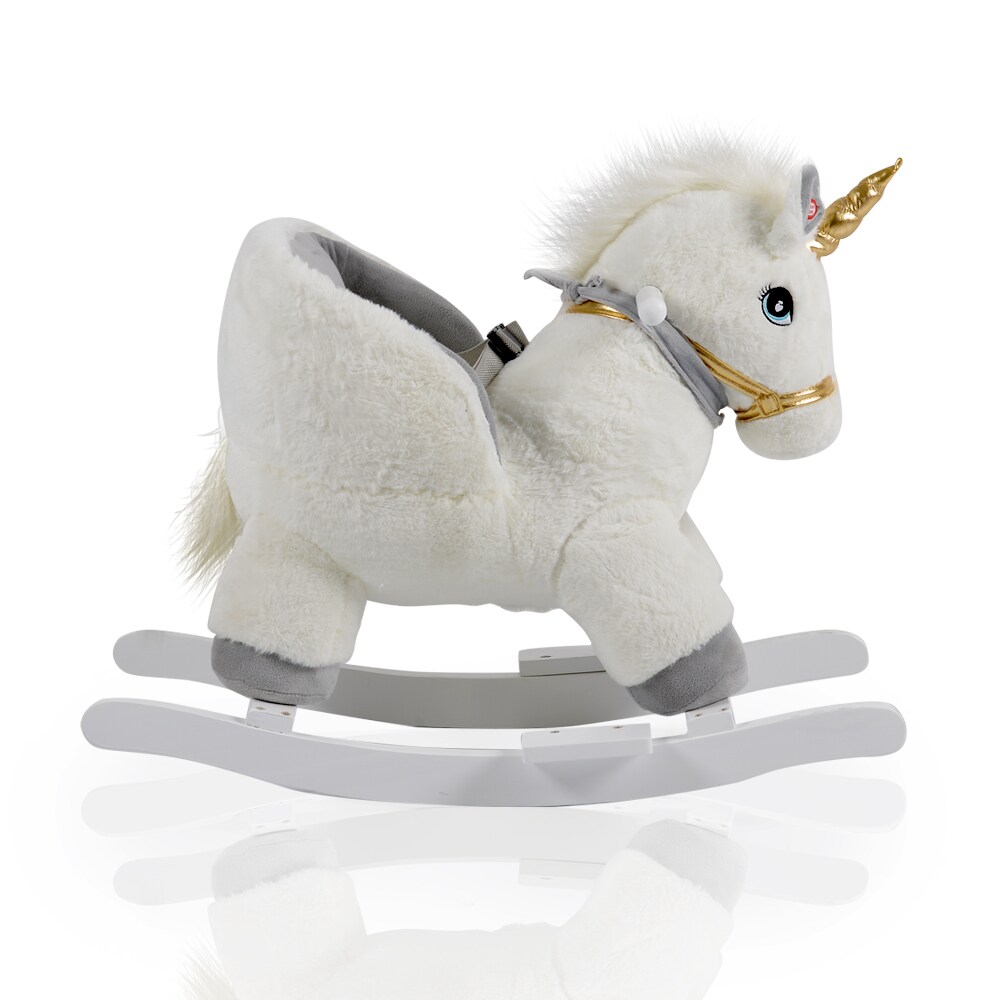 Moni Plüsch Einhorn Schaukeltier Moon WJ-6188, Handgriffe aus Holz Musikfunktion weiß | 03800146230814
