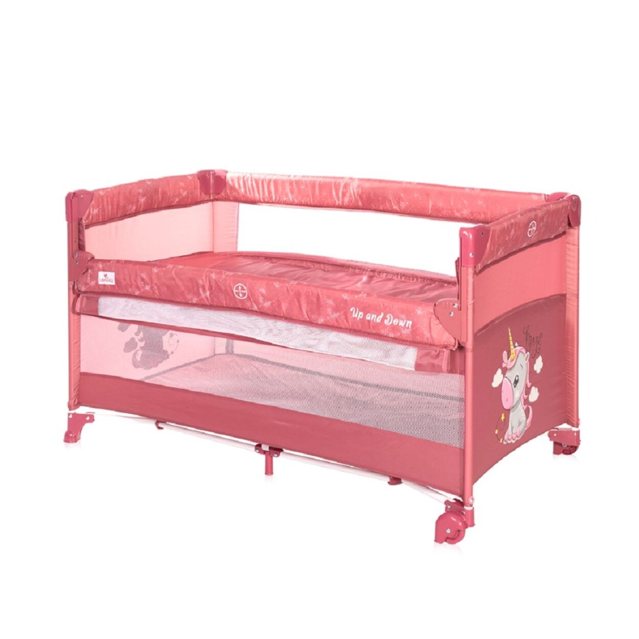 Lorelli Baby Reisebett Up´n Down, Öffnung, 2 Ebenen, Tragetasche, mit Rädern pink