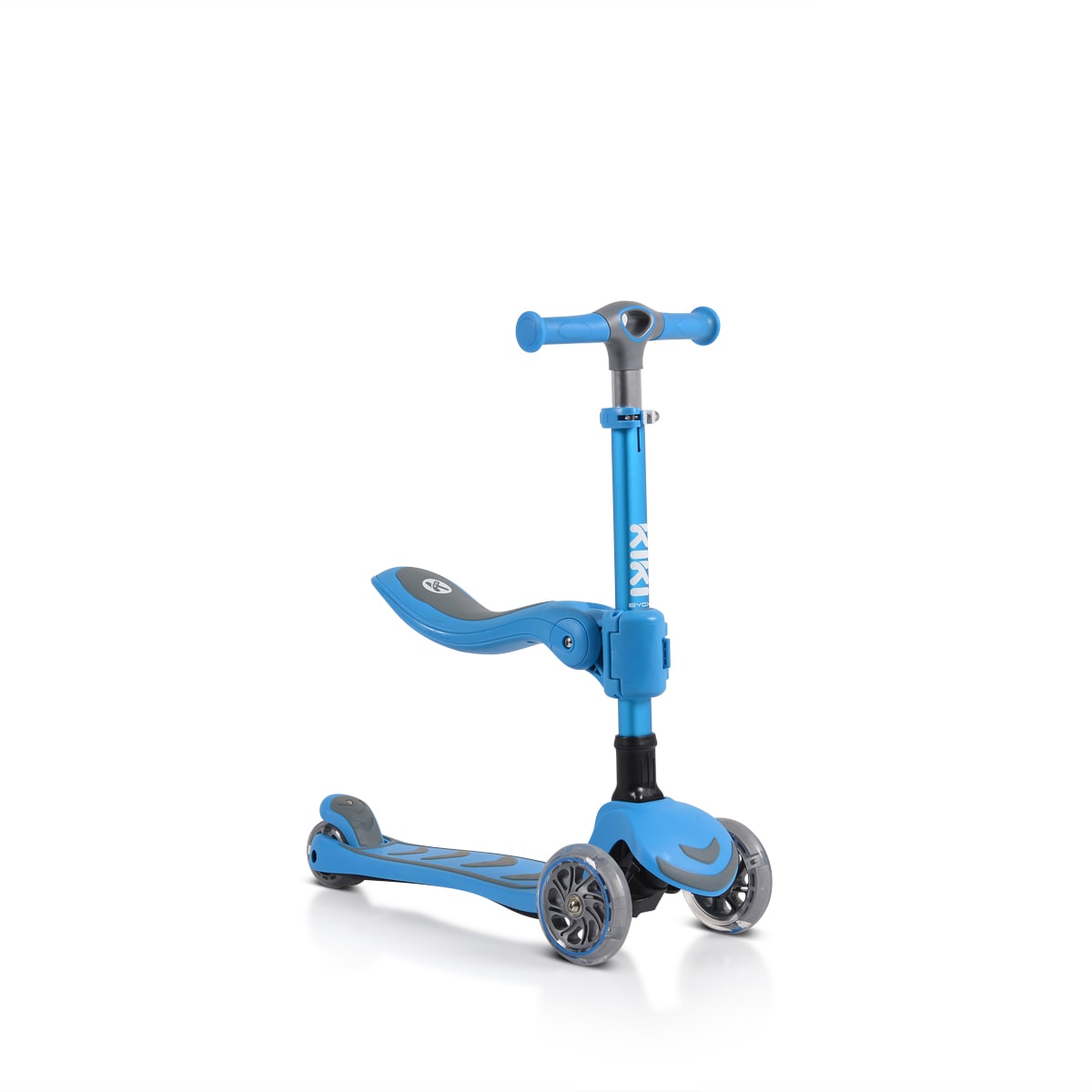 Byox Kinderroller Kiki 2 in 1, H&ouml;he einstellbar, 4 blinkende PU-R&auml;der, klappbar blau - Bild 1