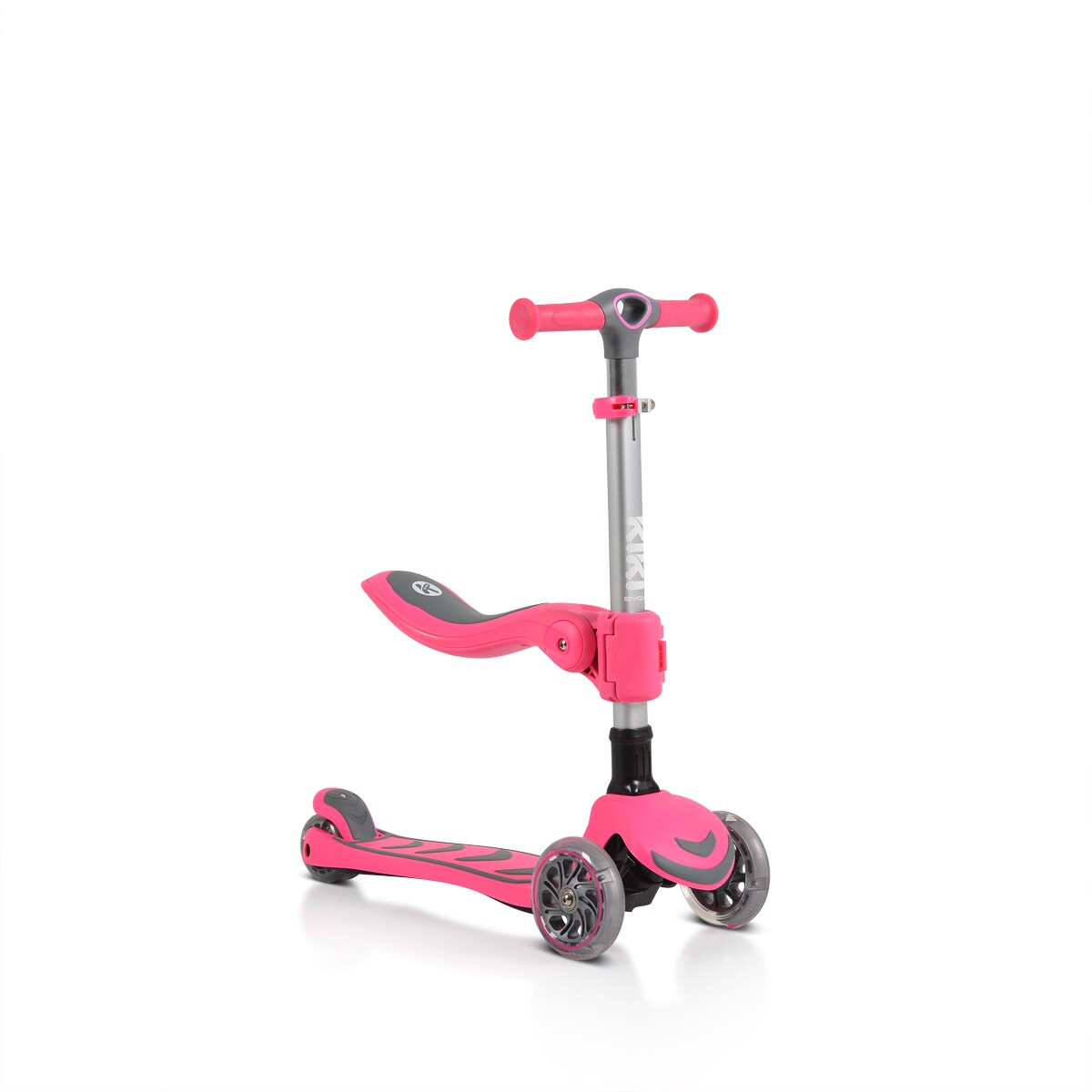 Byox Kinderroller Kiki 2 in 1, H&ouml;he einstellbar, 4 blinkende PU-R&auml;der, klappbar rosa - Bild 1