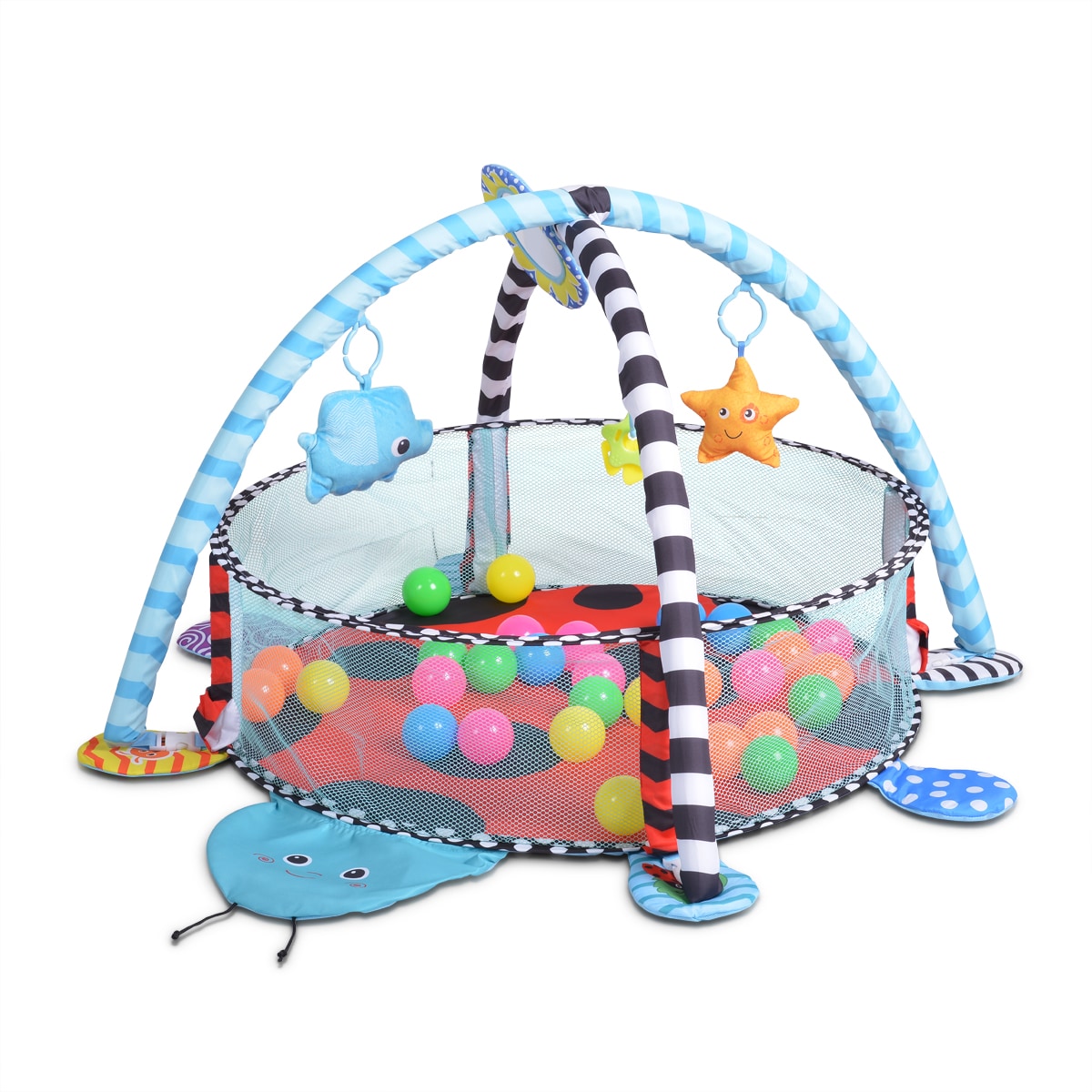 Cangaroo Spielbogen Ladyfly 2 in 1 Krabbeldecke, B&auml;llebad, 30 B&auml;lle, Stofftiere blau - Bild 1
