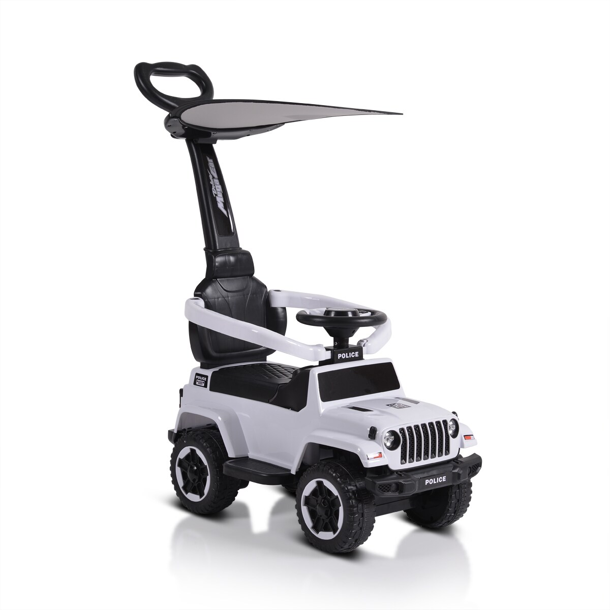 Moni Kinder Rutschauto Police Musikfunktion Schiebestange Dach Sicherheitsb&uuml;gel wei&szlig; - Bild 1
