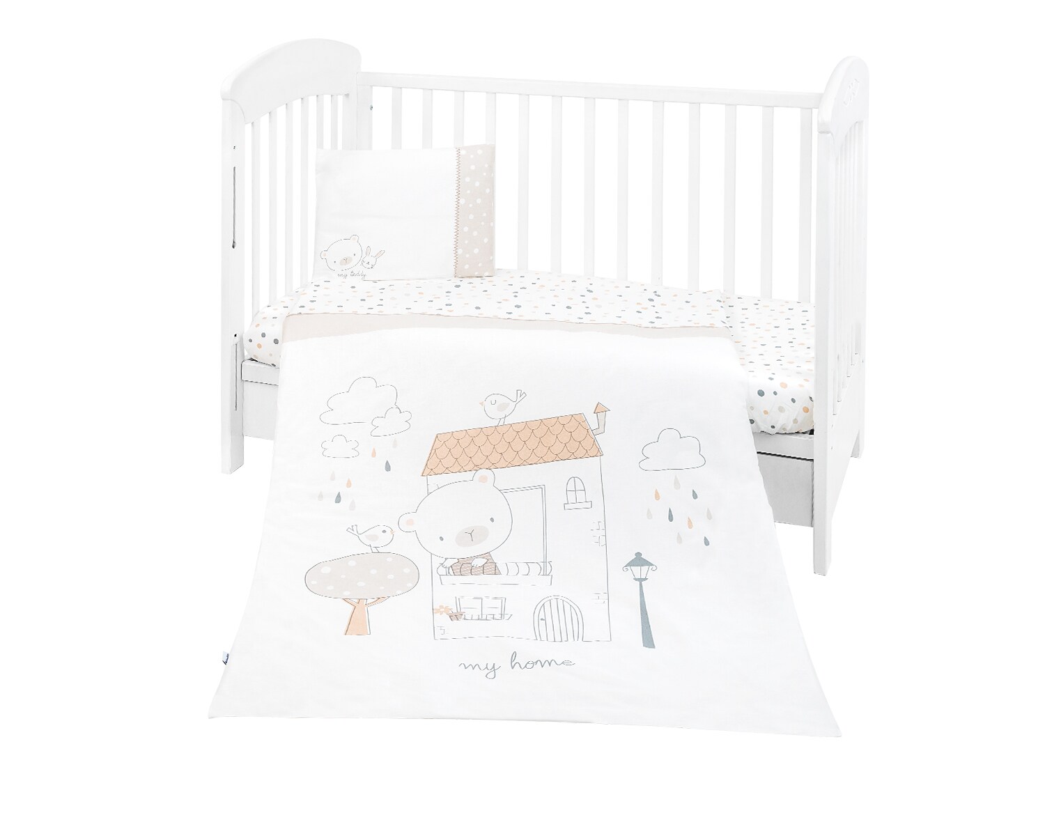 Kikkaboo Bettwäsche My Teddy 3-teilig Decke 135 x 95 cm Kissen 45 x 35 cm Laken weiß | 03801101031316
