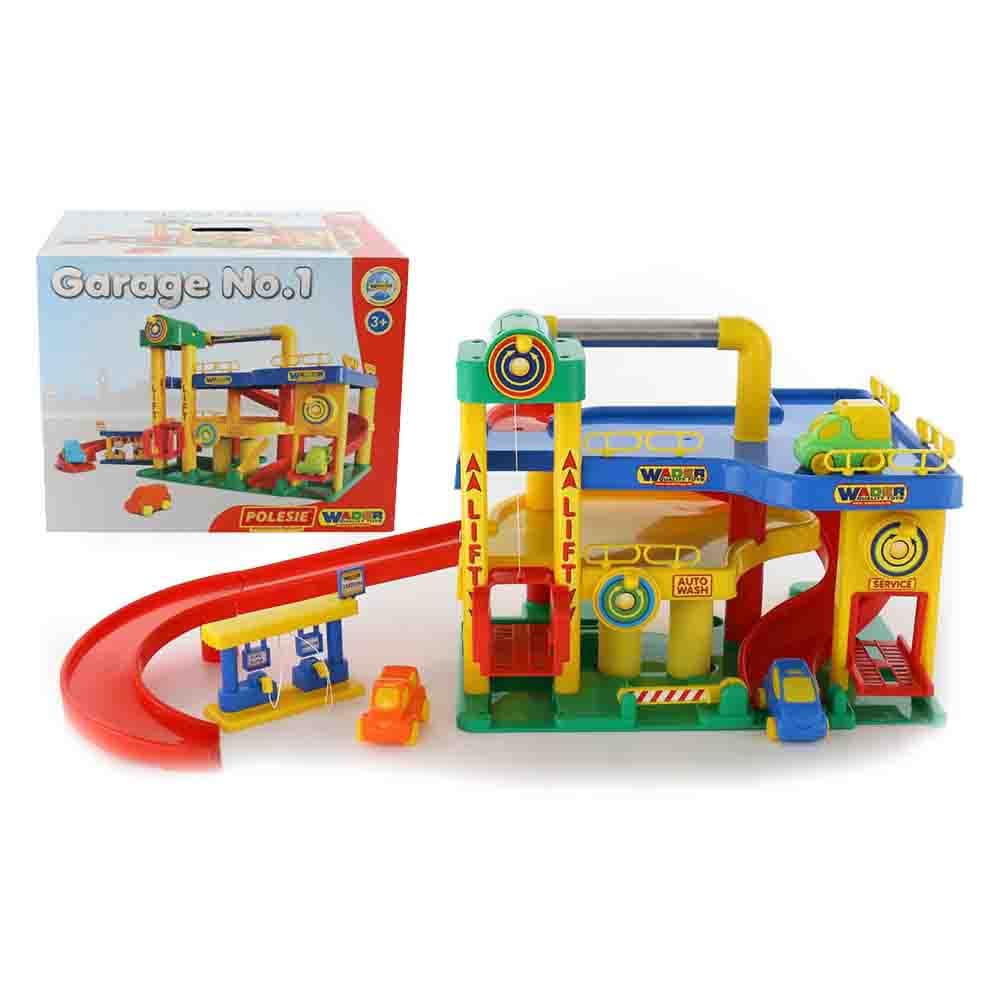 Polesie Parkhaus 37824 Garagenlift Tankstelle drei Autos Waschanlage Metallgriff bunt - Bild 1