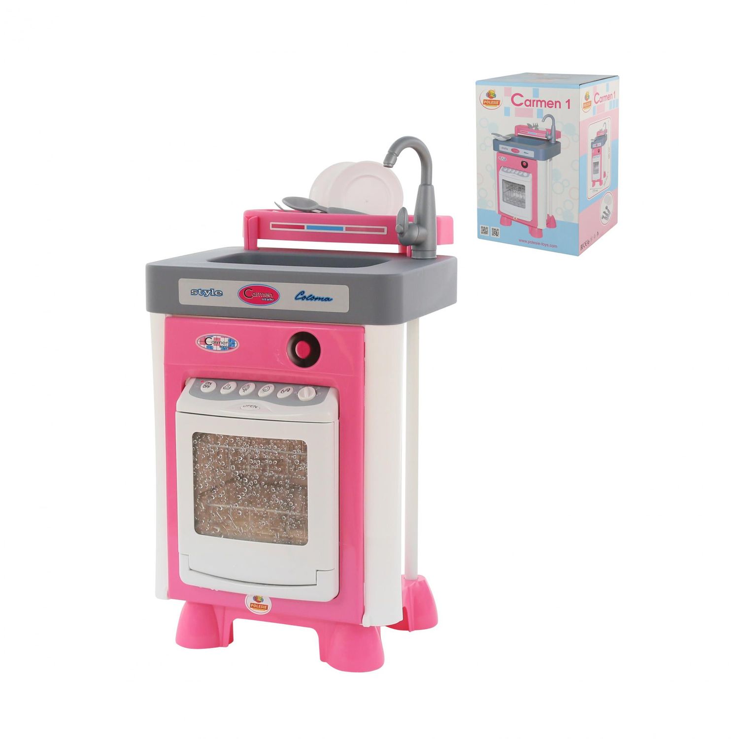 Polesie Kinder-Spiel-Sp&uuml;lmaschine 57891 Carmen Ablage Geschirr Wasserbeh&auml;lter rosa - Bild 1