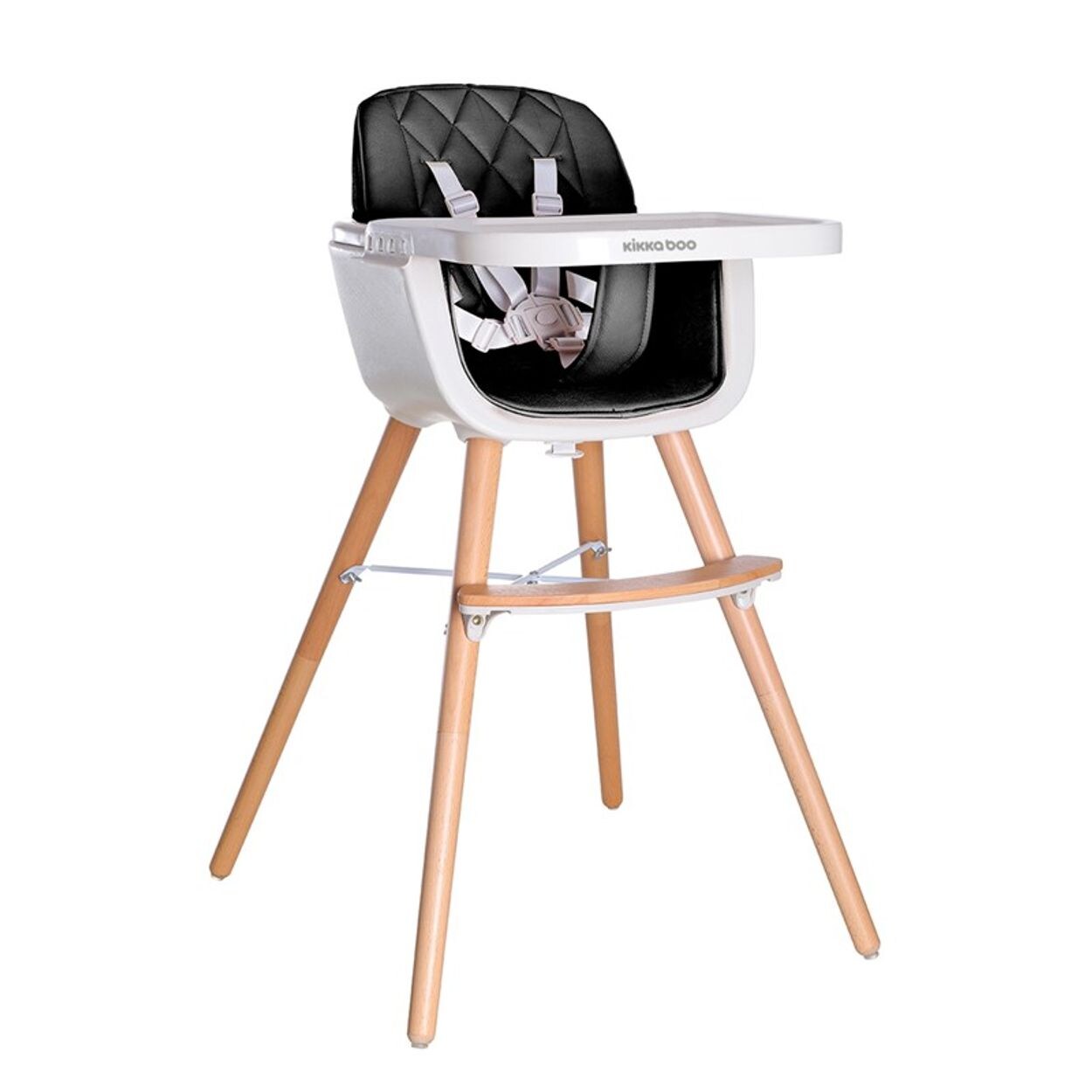 Kikkaboo, Kinderhochstuhl 2 in 1 Woody, Kinderstuhl, Tisch verstellbar, Gurt schwarz | 03801004011309