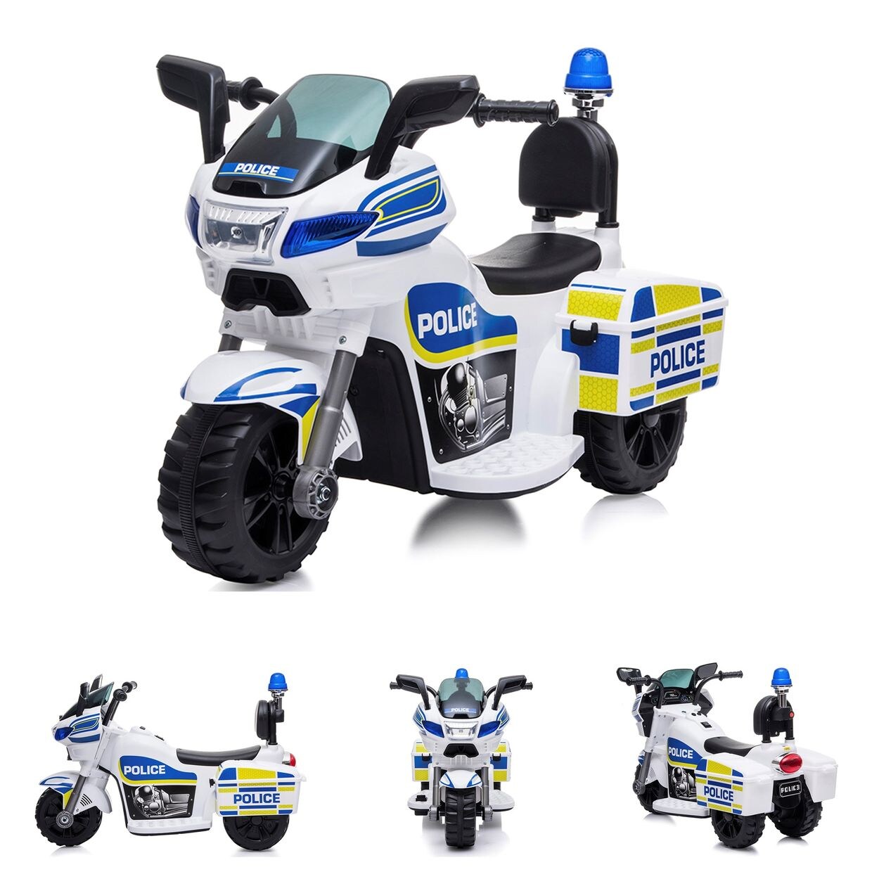 Chipolino Kinder Elektromotorrad Polizei 3 Räder Scheinwerfer Musikfunktion weiß