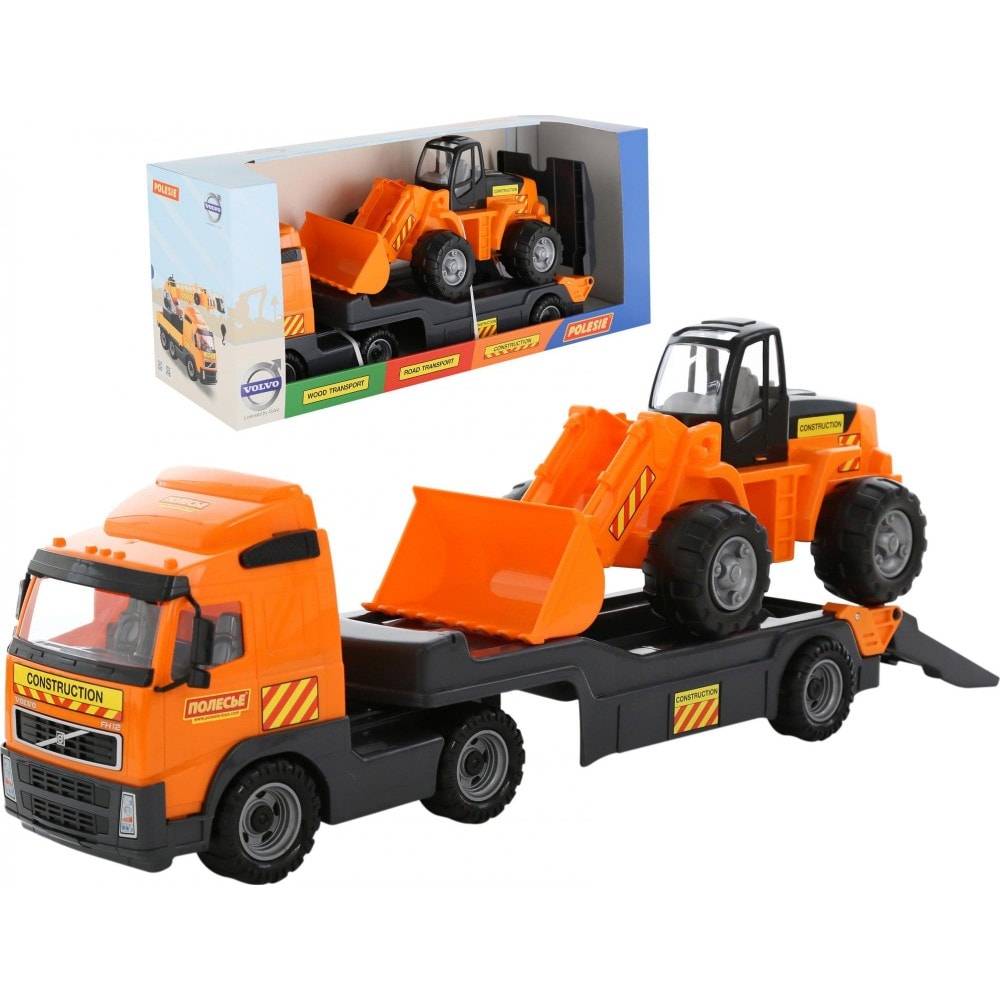 Polesie Spielzeug LKW-Tieflader 36896 Radlader Anh&auml;nger Transportwagen 89,5 cm orange - Bild 1