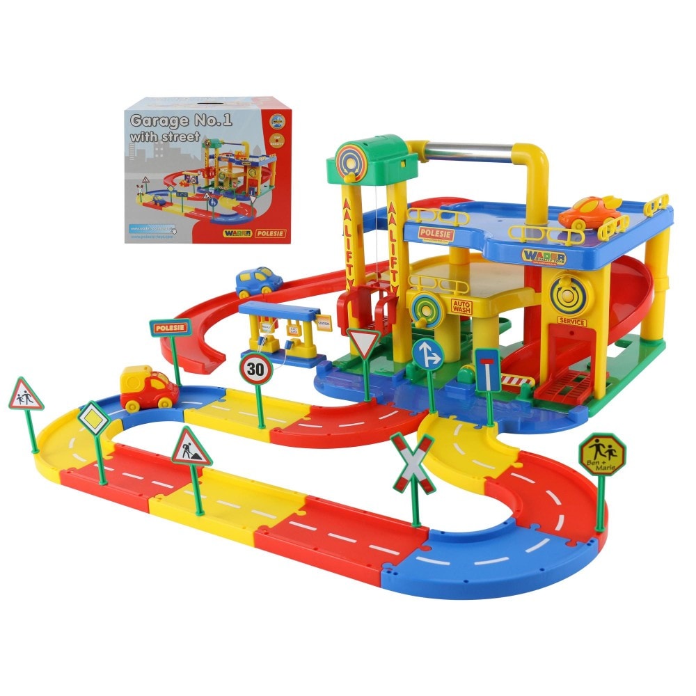 Polesie Parkgarage 37831 Kinder Parkhaus 3 Ebenen Tankstelle Aufzug Metallgriff bunt - Bild 1