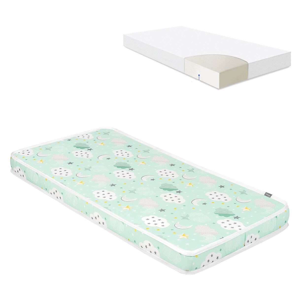 Kikkaboo Babybett Matratze Fantasia Cloud 120 x 60 x 9 cm, Baumwollbezug grün