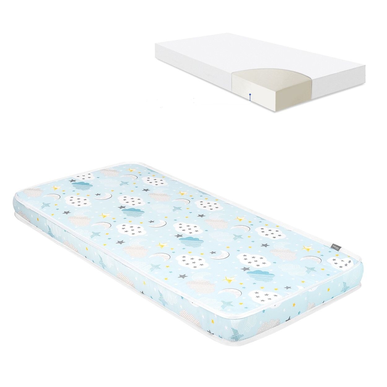 Kikkaboo Babybett Matratze Fantasia Cloud 120 x 60 x 9 cm, Baumwollbezug blau