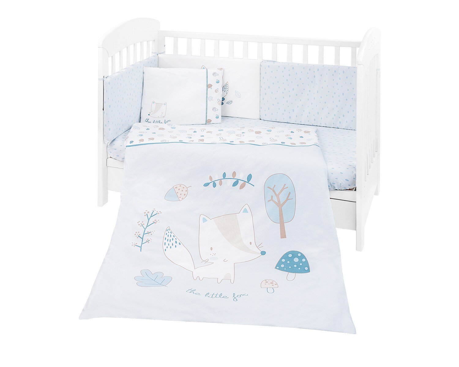 Kikkaboo Babybettwäsche 6-teilig. Decke 135 x 95 cm Laken 140 x 70 cm Nestchen blau | 03801101061108
