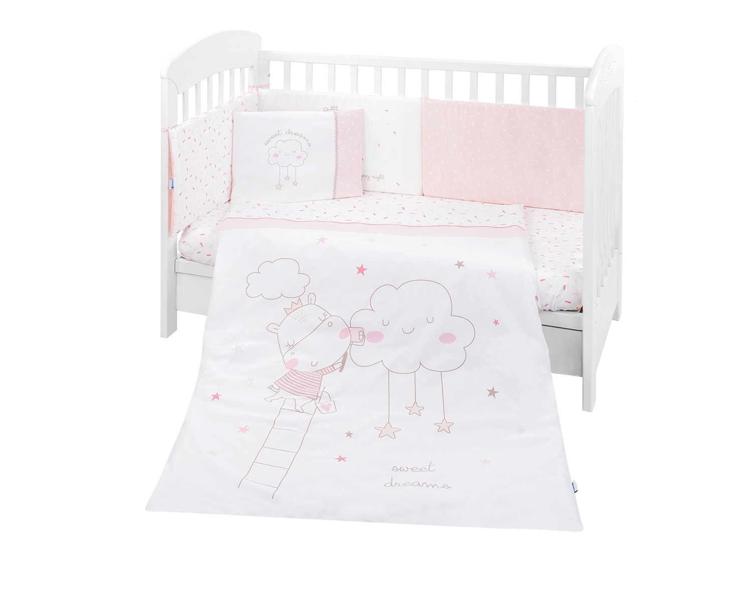Kikkaboo Babybettw&auml;sche 6-teilig. Decke 135 x 95 cm Laken 140 x 70 cm Nestchen rosa - Bild 1