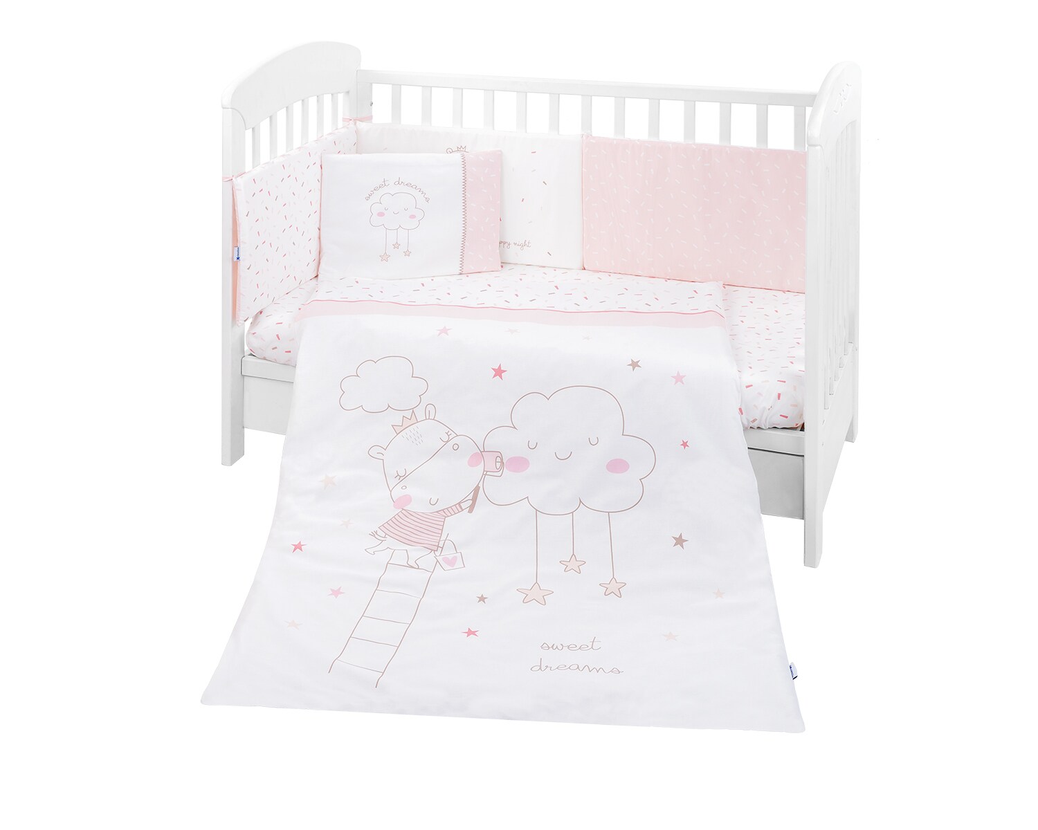 Kikkaboo Babybettwäsche 6-teilig. Decke 135 x 95 cm Laken 140 x 70 cm Nestchen rosa | 03801101061085