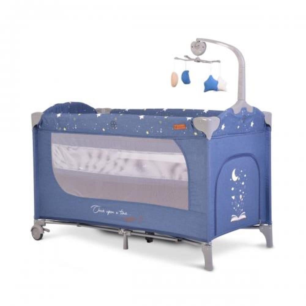Cangaroo Reisebett Once upon a time Laufstall zwei Ebenen Matratze Wickelauflage blau - Bild 1