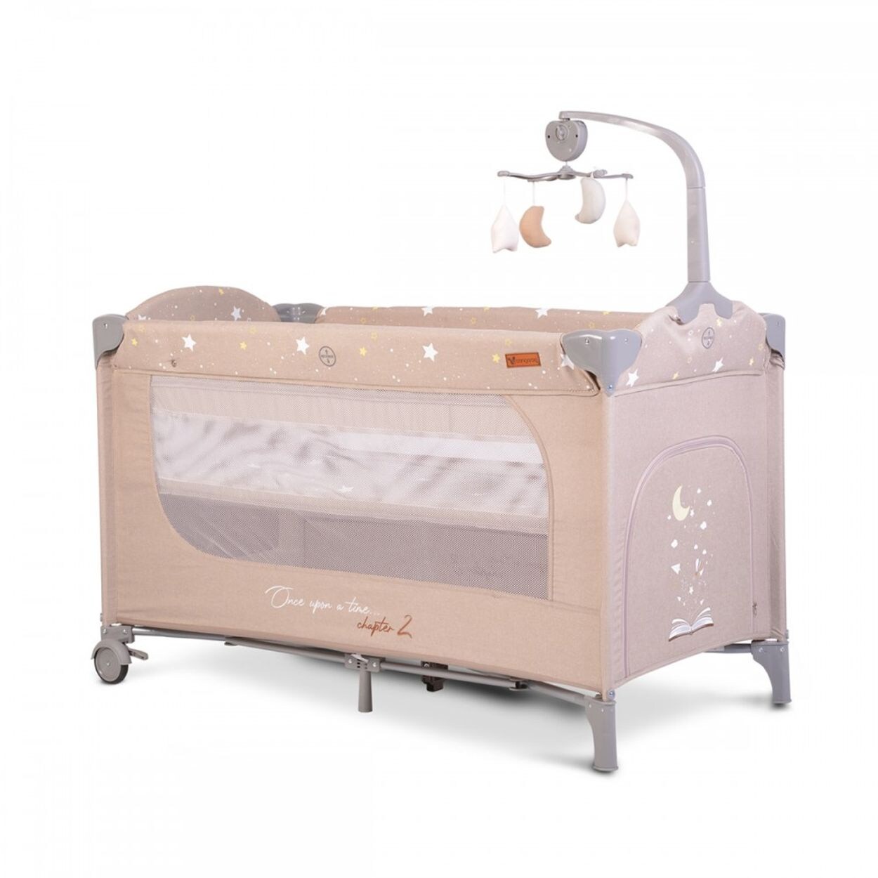 Cangaroo Reisebett Once upon a time, 2 Ebenen, Seiteneingang, Matratze, Mobile beige