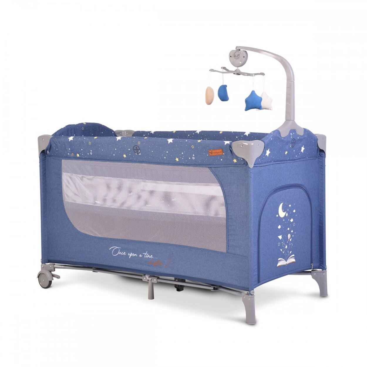 Cangaroo Reisebett Once upon a time, 2 Ebenen, Seiteneingang, Matratze, Mobile blau