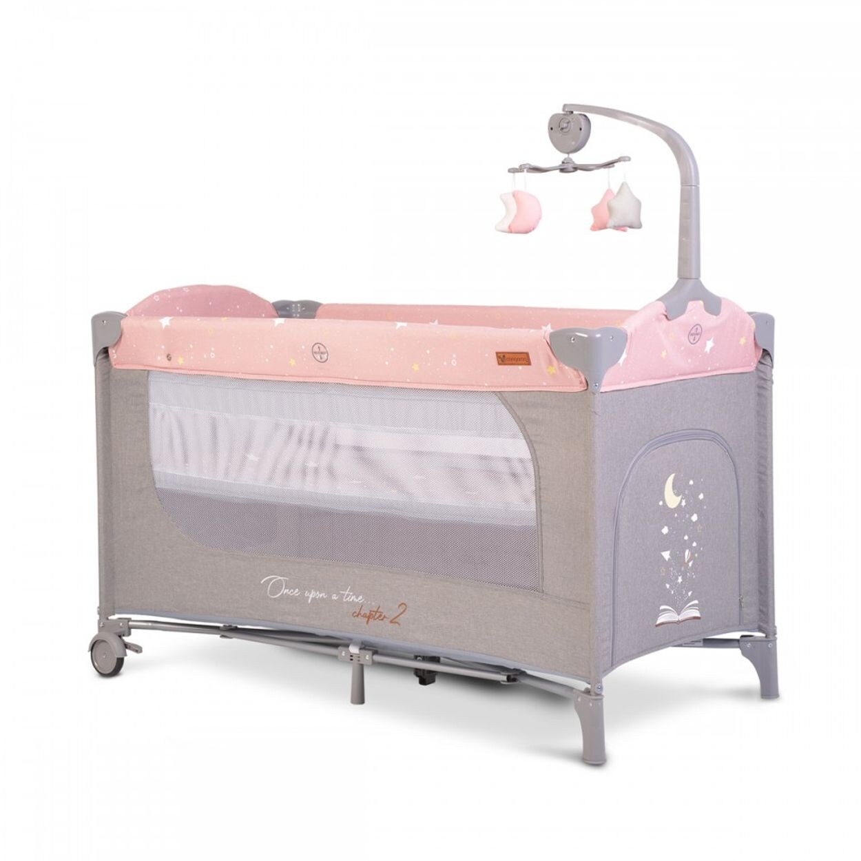 Cangaroo Reisebett Once upon a time, 2 Ebenen, Seiteneingang, Matratze, Mobile rosa