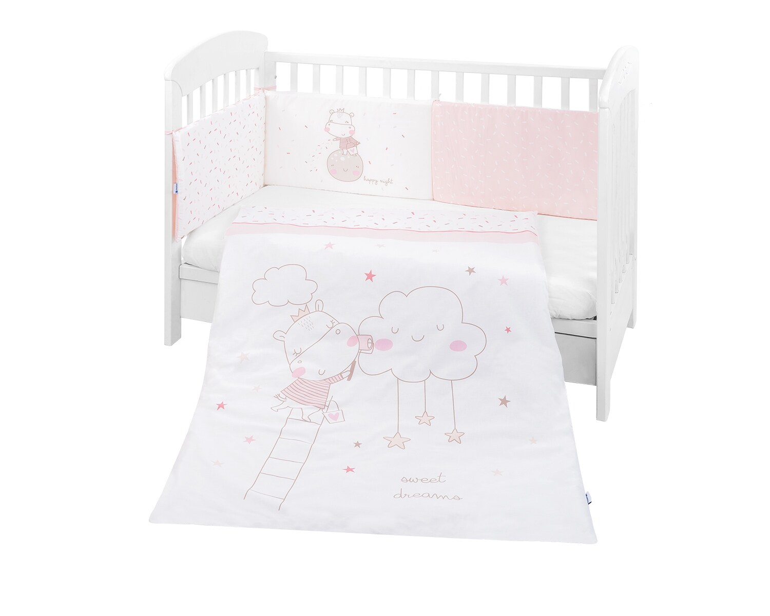 Kikkaboo Bettwäsche 4-teilig Decke 135 x 95 cm, Bezug, Nestchen Bett 140 x 70 cm rosa | 03801101021089