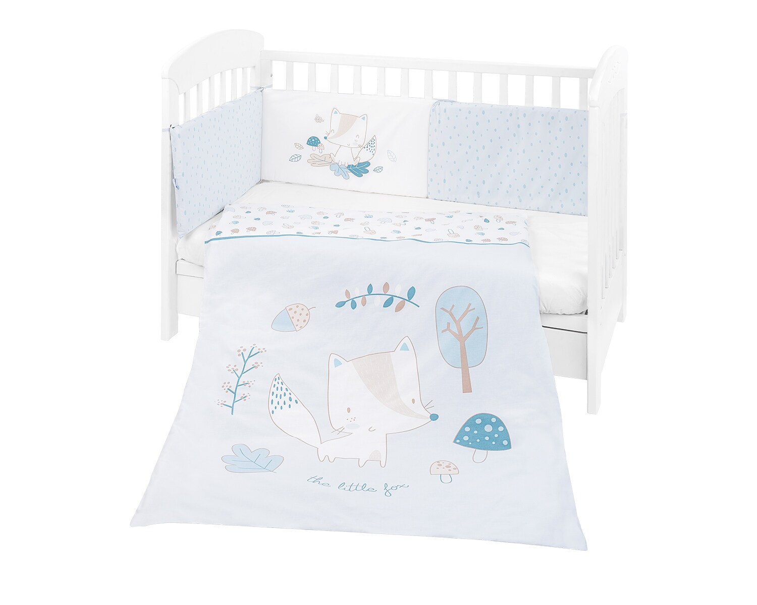 Kikkaboo Bettw&auml;sche 4-teilig Decke 135 x 95 cm Bezug Nestchen Bett 120 x 60 cm blau - Bild 1