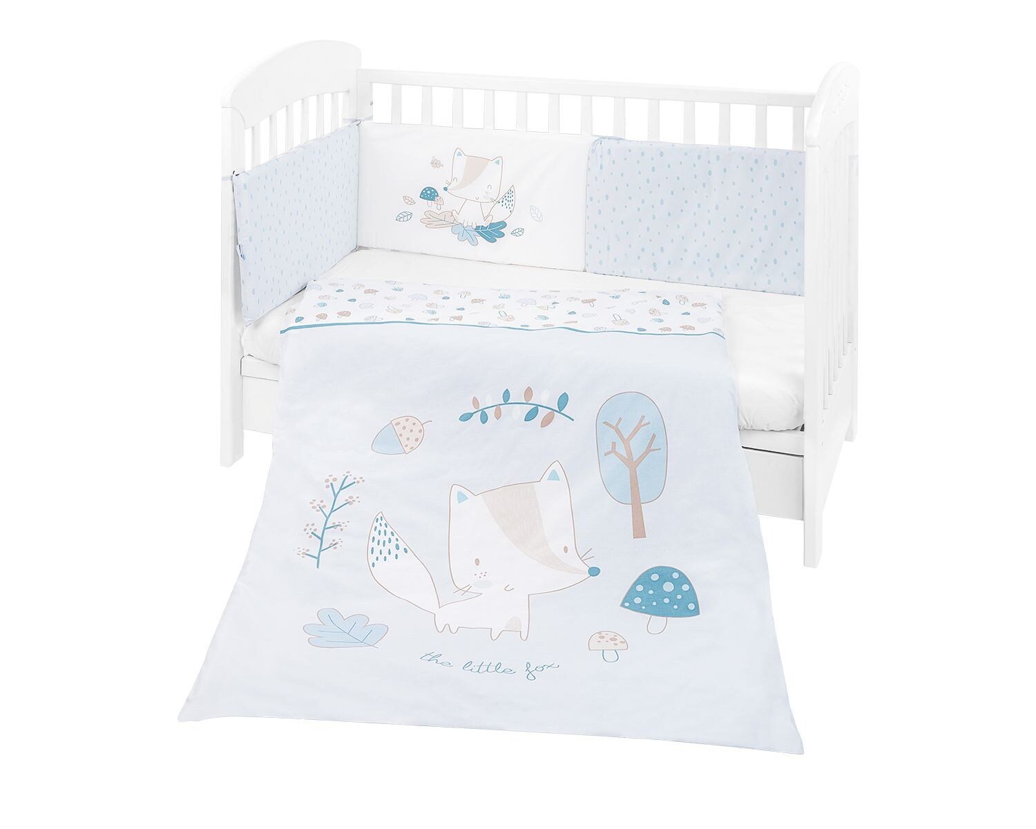 Kikkaboo Bettwäsche 4-teilig Decke 135 x 95 cm Bezug Nestchen Bett 120 x 60 cm blau