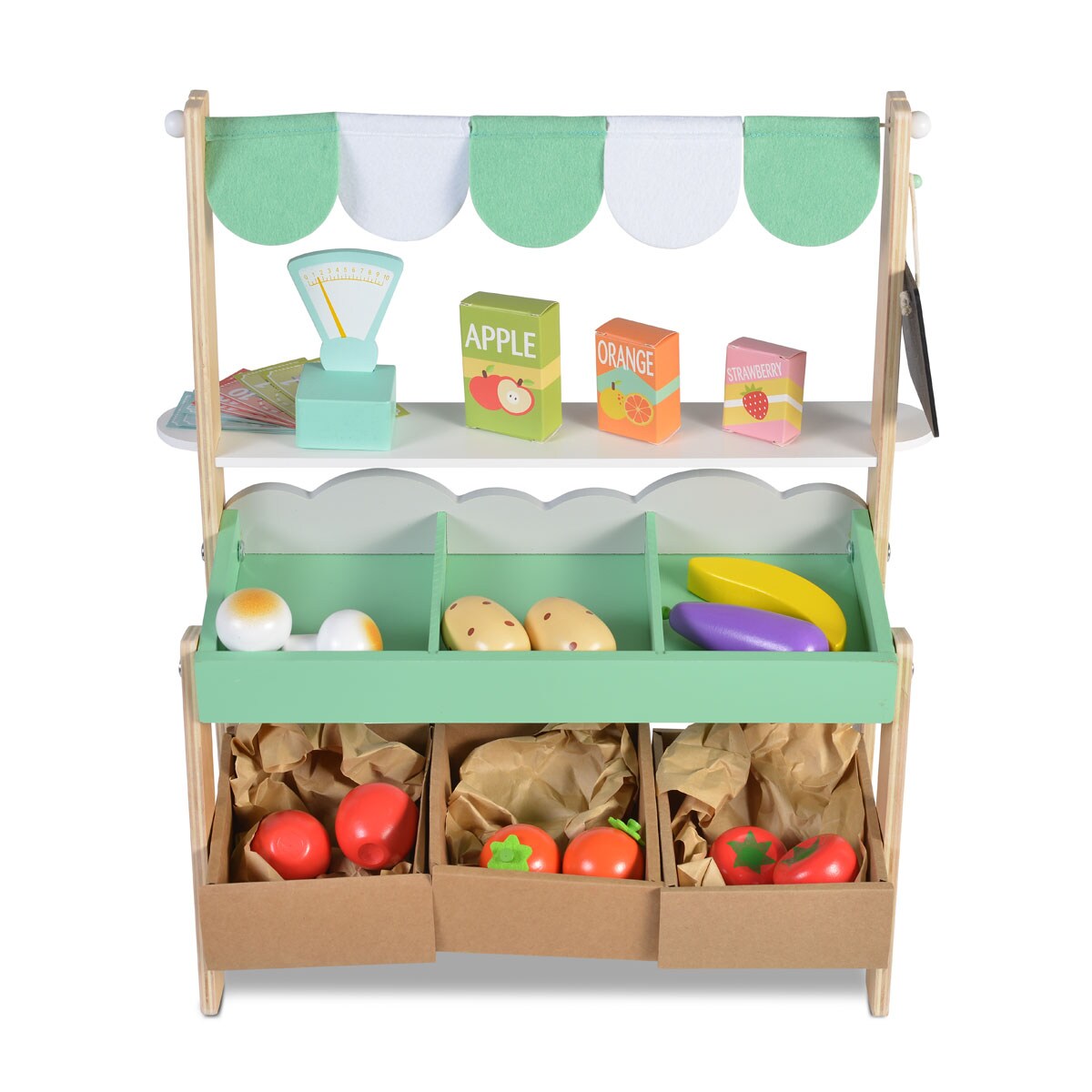 Moni Kinder Marktstand 4425 Holz 50cm hoch Supermarkt Lebensmittel Einkaufsliste grün | 03800146221102