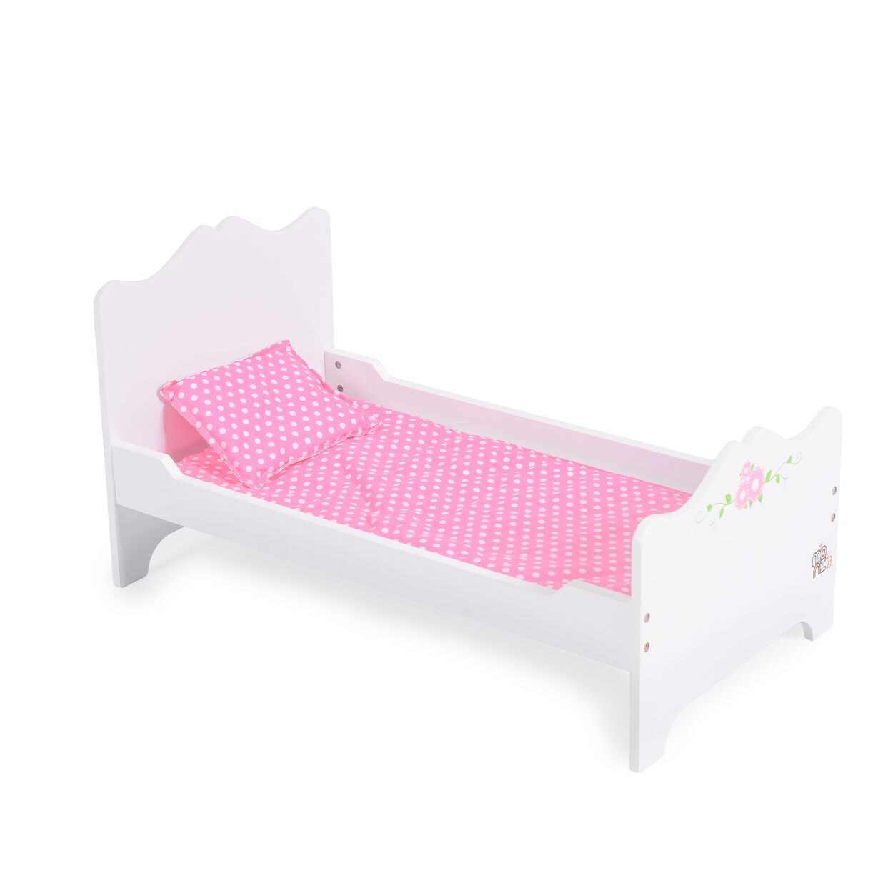 Moni Puppenbett PH12B019 aus Holz, Maße 48 x 32 x 30 cm, Kissen und Unterlage weiß