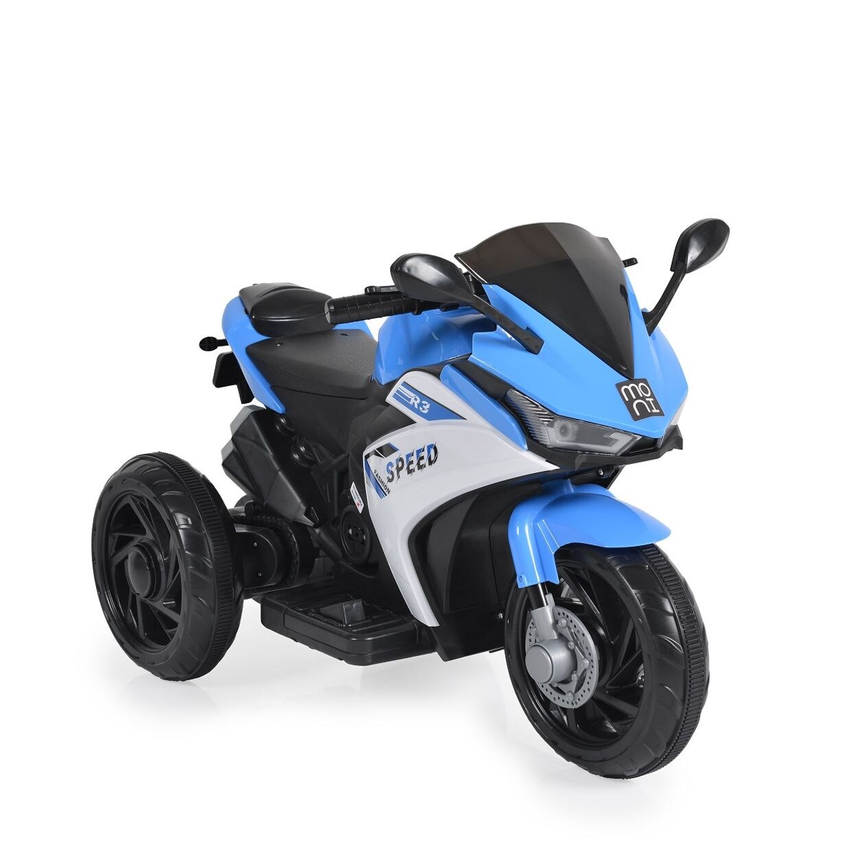 Moni Kinder Elektromotorrad Hurricane drei Räder, Musikfunktion, Rückwärtsgang blau