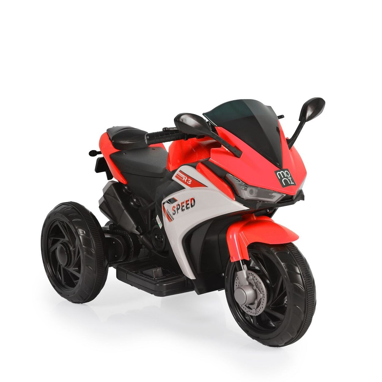 Moni Kinder Elektromotorrad Hurricane drei Räder, Musikfunktion, Rückwärtsgang rot