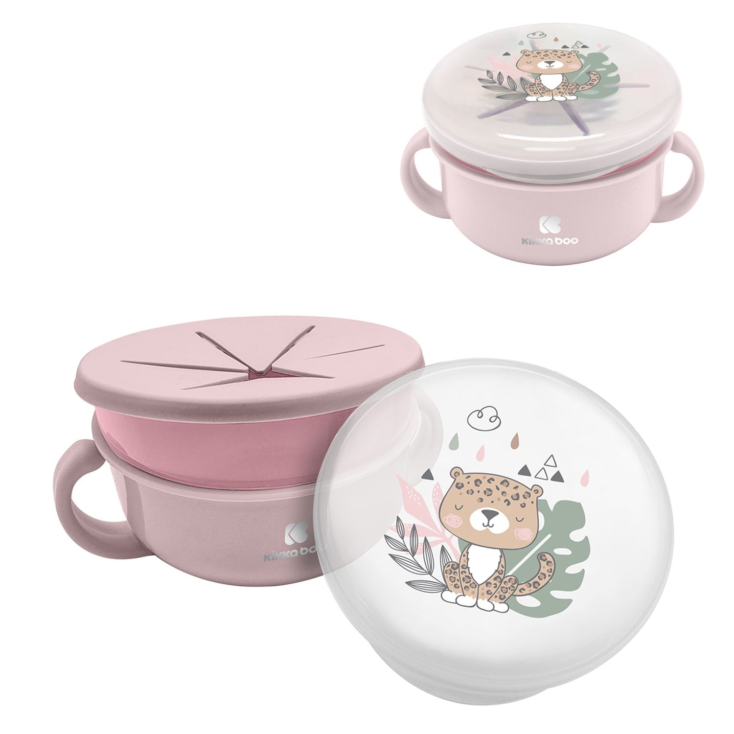 Kikkaboo Kinder Snackschale Savanna 2 in 1 Deckel Griffe Fassungsverm&ouml;gen 380 ml rosa - Bild 1