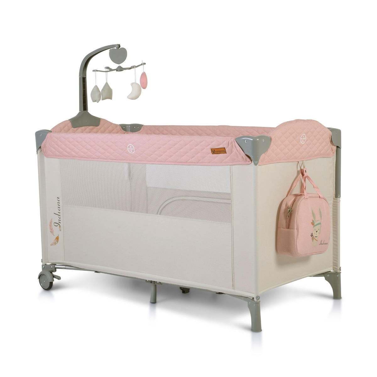 Cangaroo Reisebett Indiana Laufstall zwei Ebenen Matratze Wickeltasche R&auml;der rosa - Bild 1