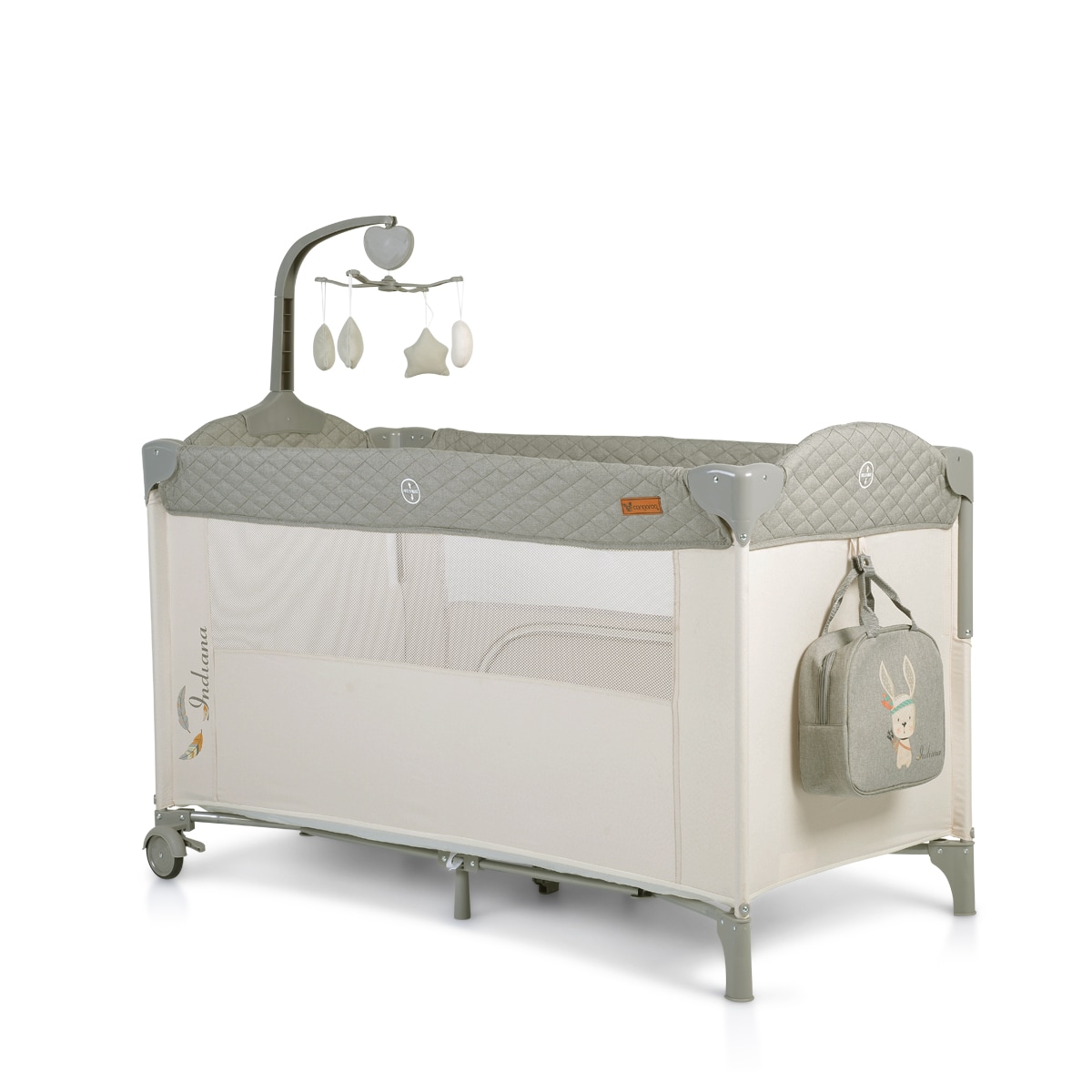 Cangaroo Reisebett Indiana Laufstall zwei Ebenen Matratze Wickeltasche R&auml;der grau - Bild 1