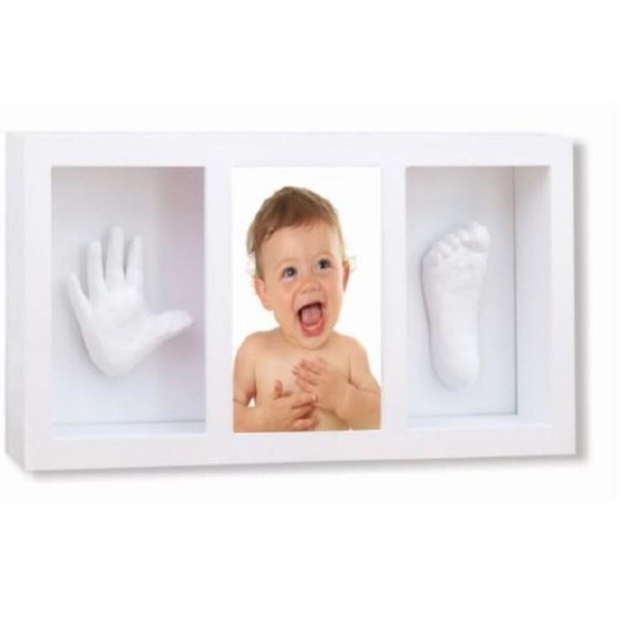 Cangaroo Baby Gipsabdruck 3D Hand- und Fußabdruckset, Fotorahmen aus Holz weiß | 03800146267605