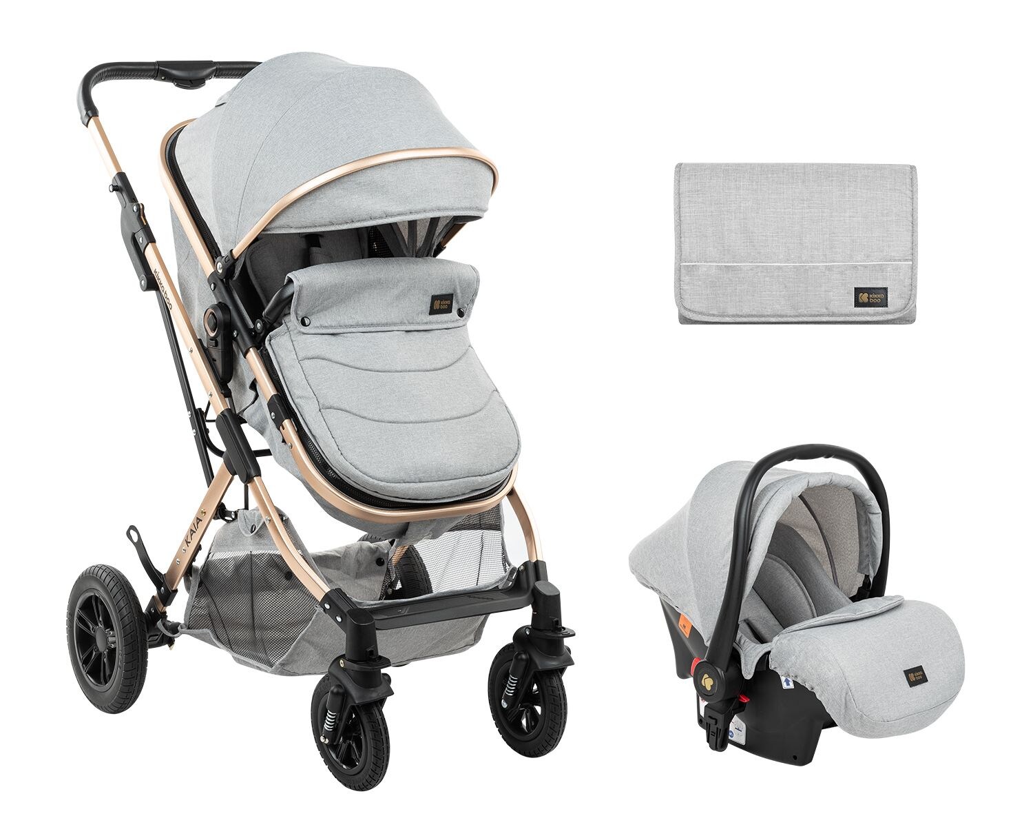 Kikkaboo Kombikinderwagen Kaia 3 in 1 Autositz, Adapter, Babywanne, Sportsitz hellgrau | 03801001011999