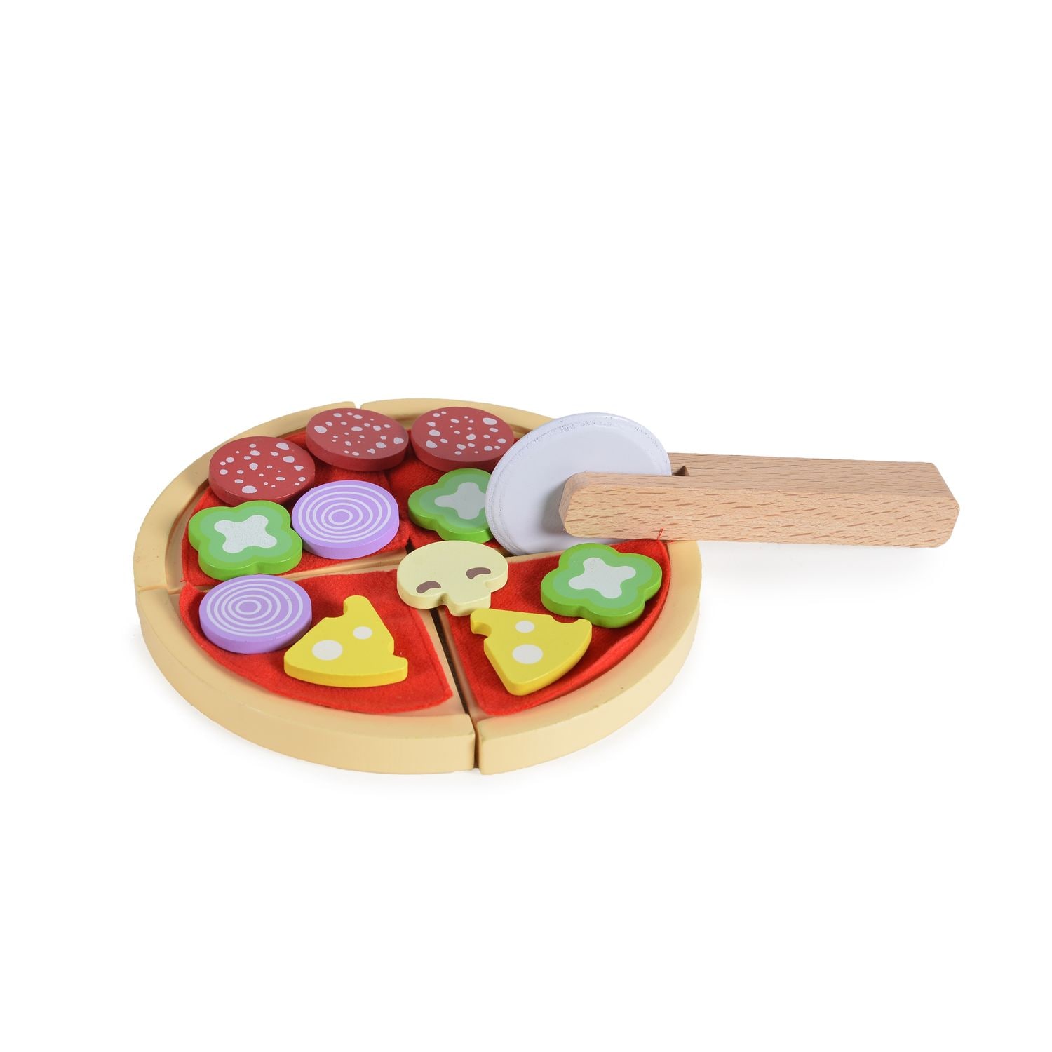 Moni Kinder Pizza-Spielset 4221 Holz Pizzaschneider Pizzast&uuml;cke Selbstverschluss rot - Bild 1