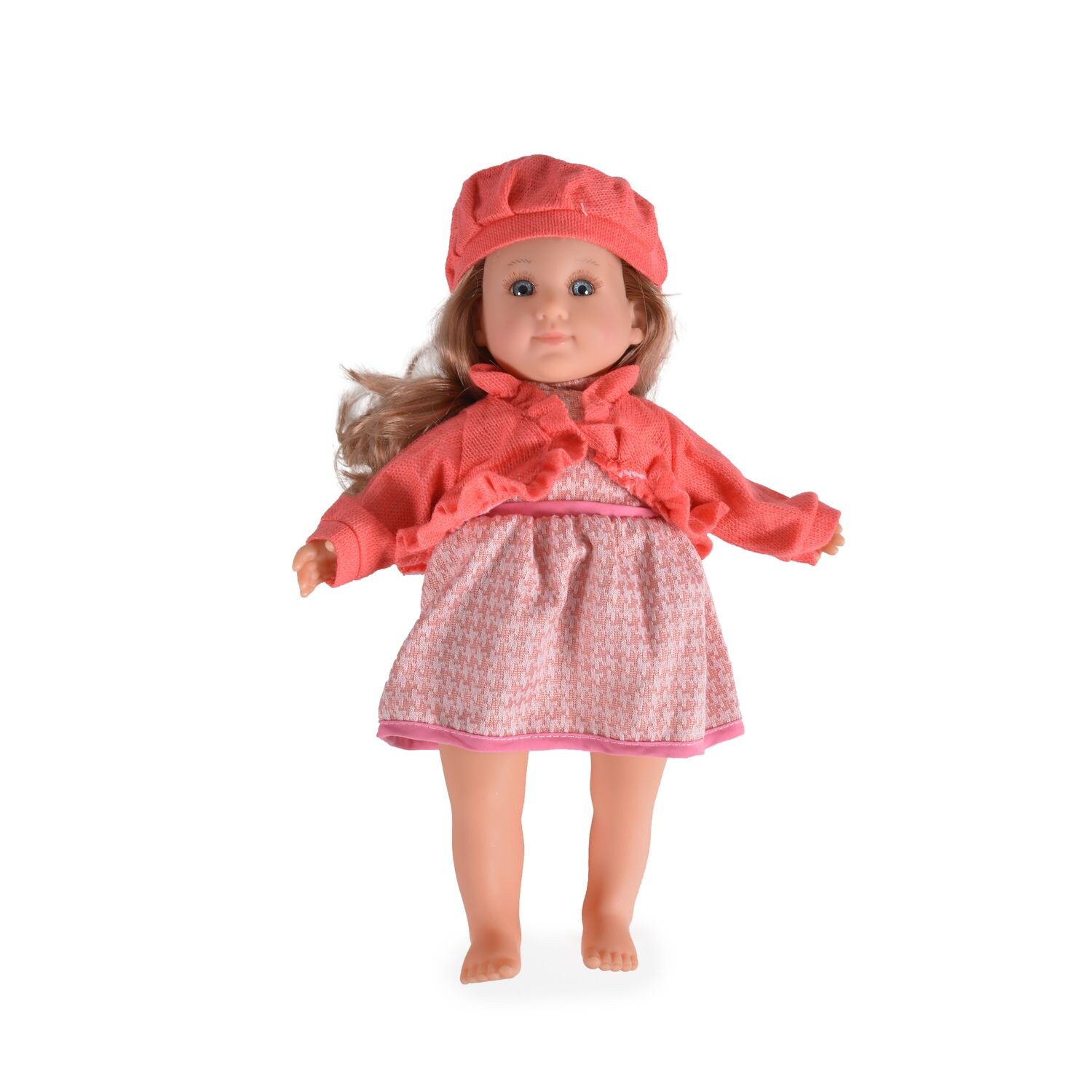 Moni Kinderpuppe 46 cm Kleidung, Haare, Mütze, bewegliche Arme Beine, ab 3 Jahre rot | 03800146222086