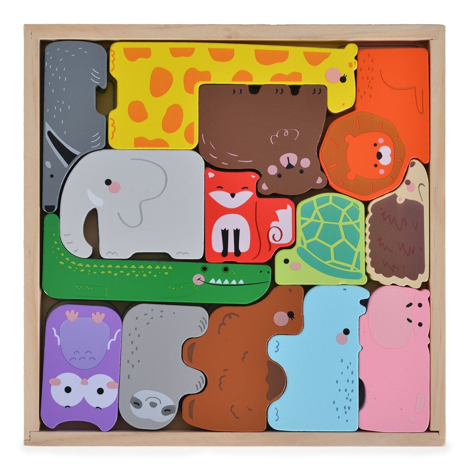 Moni Kinder Puzzle Tiere 3002 Holz, Sortierspiel, Farbpuzzle, 14 bunte Tiere bunt | 03800146223083