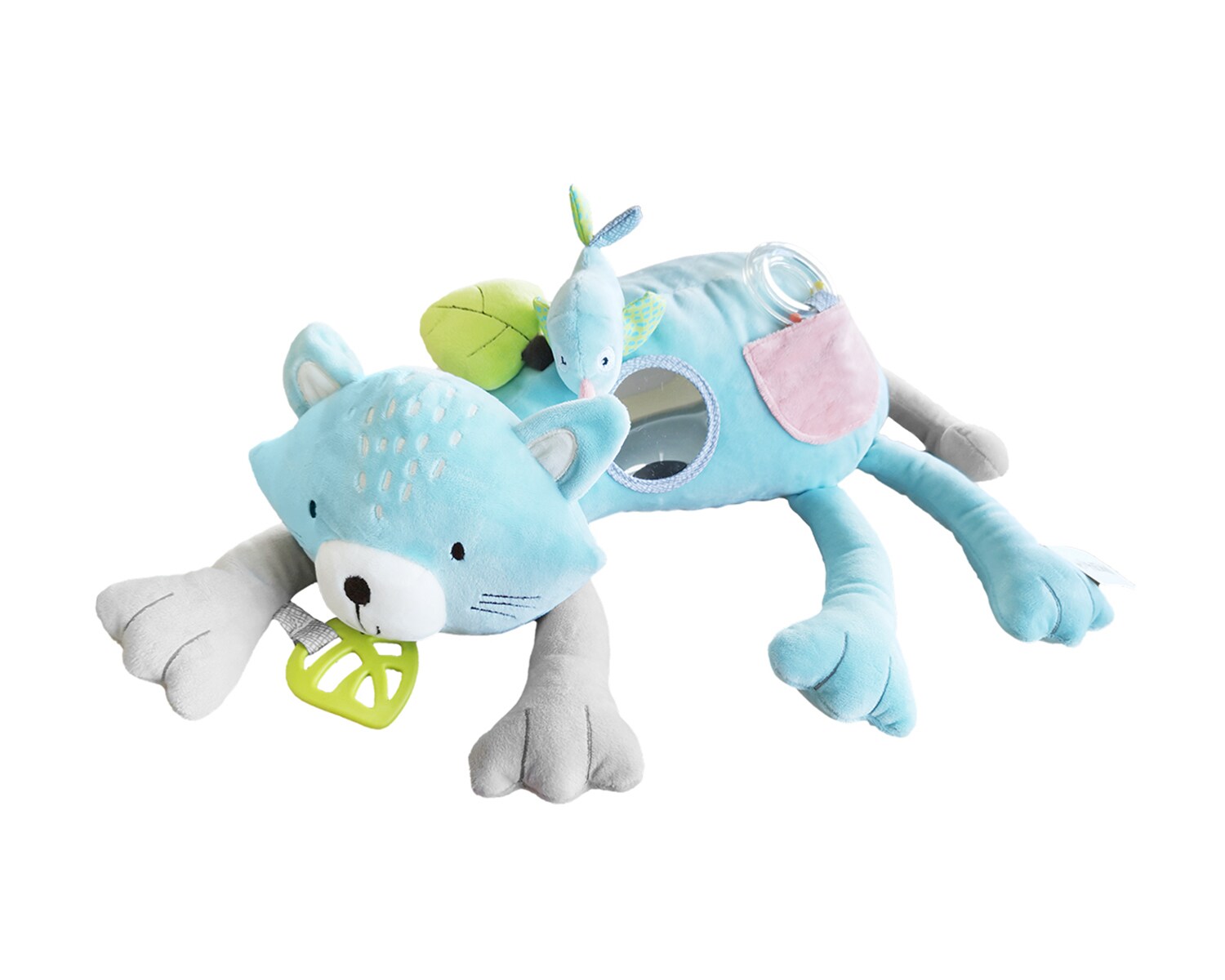 Kikkaboo Baby Kuscheltier Kit die Katze 3 in 1, Beißring, Rassel, Spiegel, 38 cm blau | 03801201012512